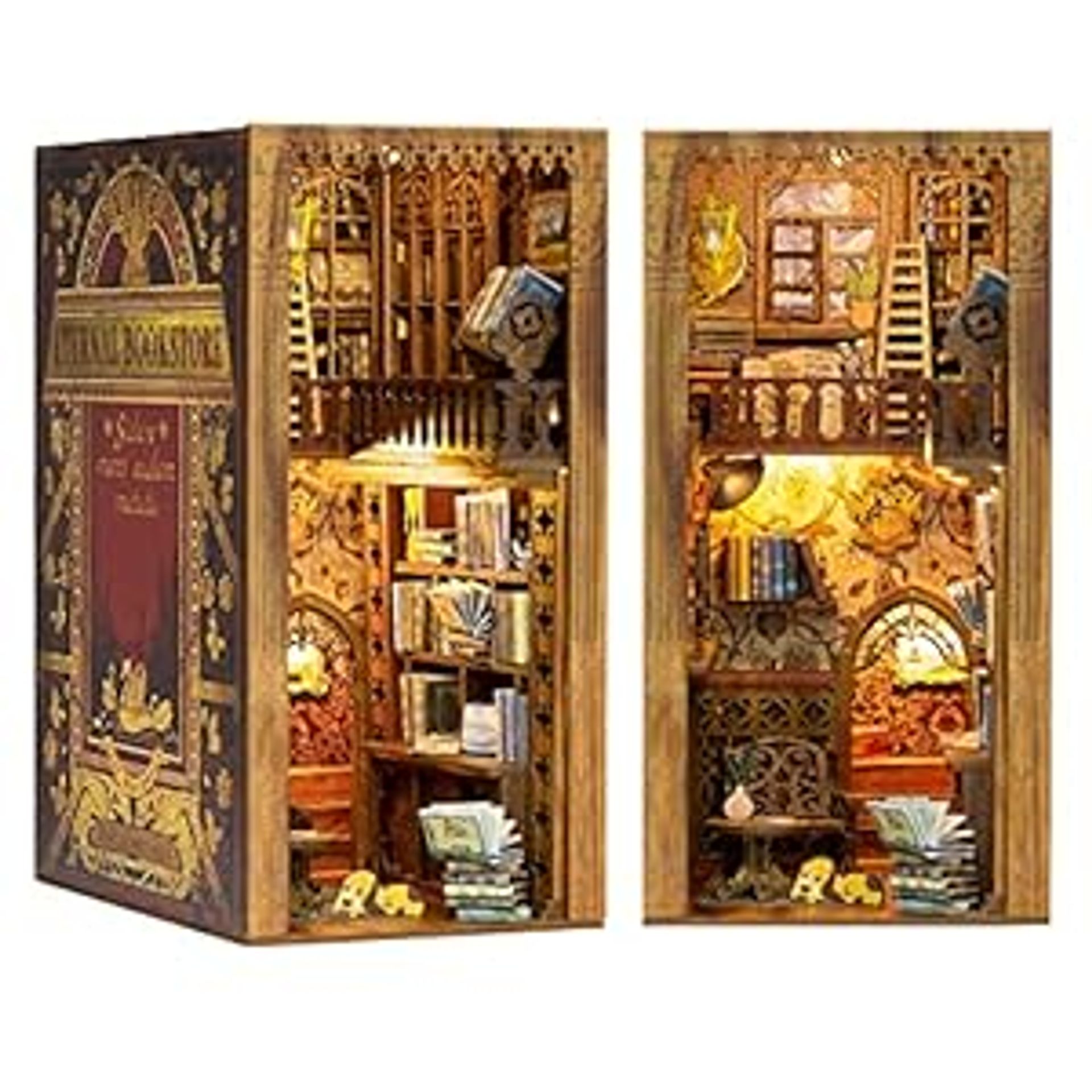DIY Book Nook Kit Miniature Bookstore 3D Wooden Model with LED Lights Creative Building Set for Adults - Ys05 30x19x4cm