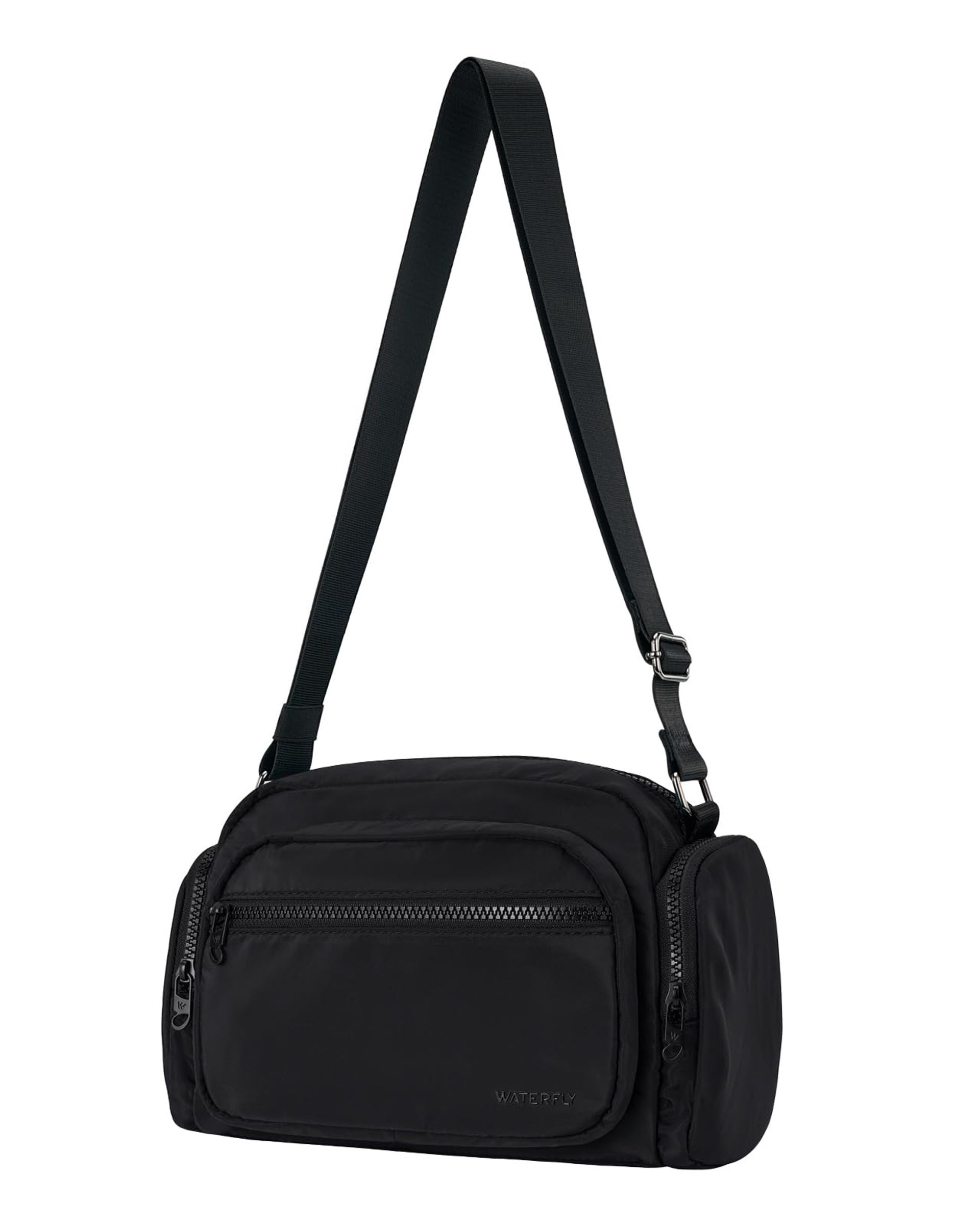 Messenger Crossbody Shoulder Bag Multi-Pocket Waterproof Adjustable Strap - Black XKB-B