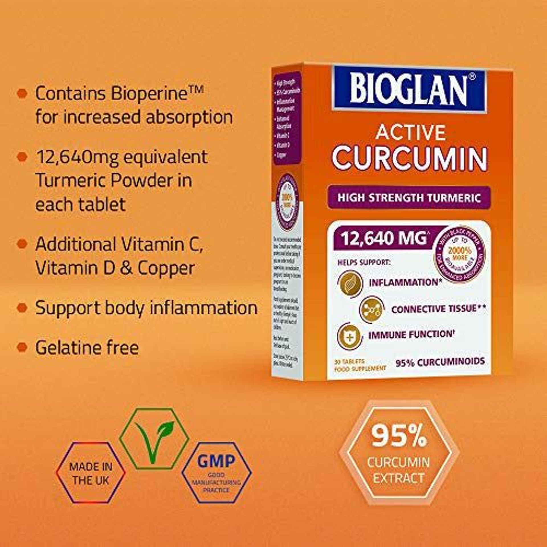 Bioglan Active Curcumin, High Strength Turmeric Extract, 1 Month Supply