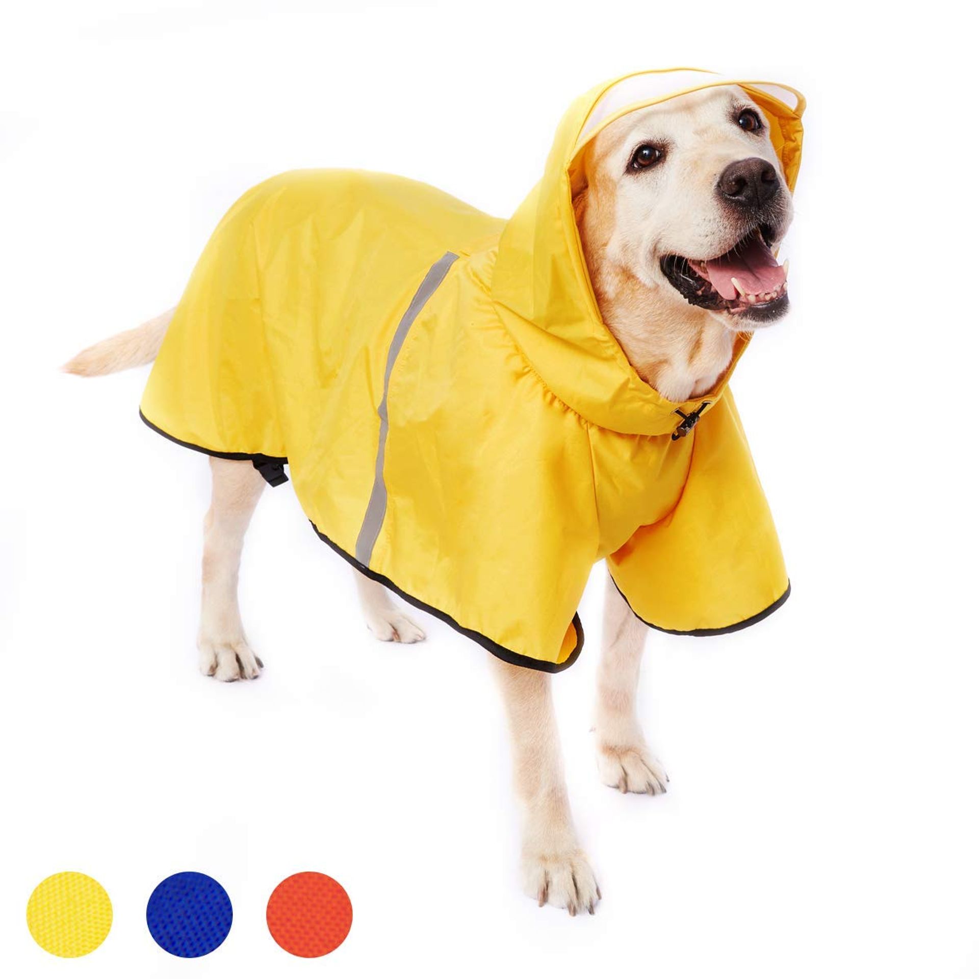 Yellow 3XL Dog Raincoat Jacket with Hood & Harness Hole, Adjustable, Breathable for Medium-Large Dogs