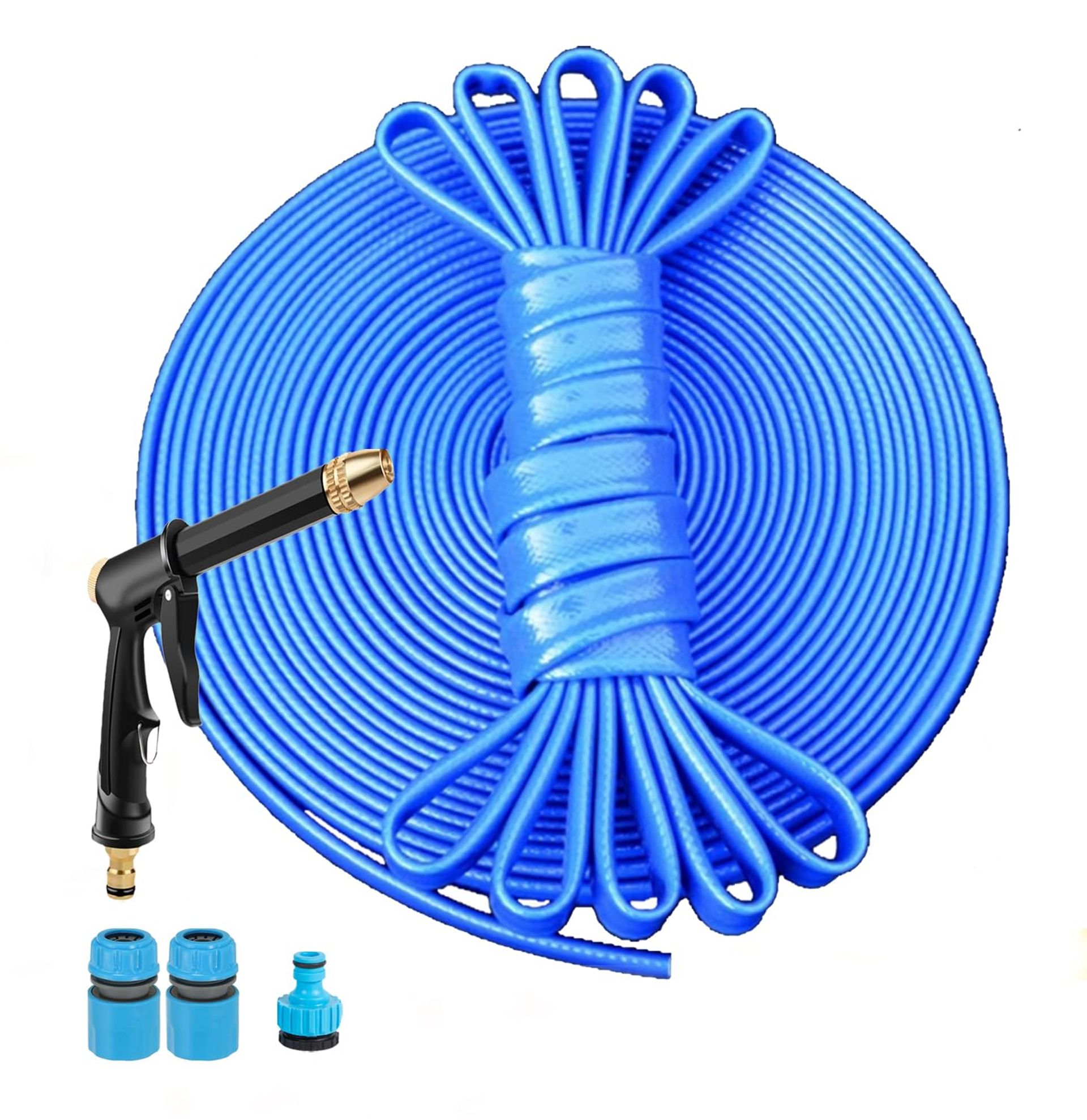 Reinforced Garden Hose Pipe with Spray Nozzle and Tap Fittings Leak Resistant Kink Free Easy Storage - Blue 15M