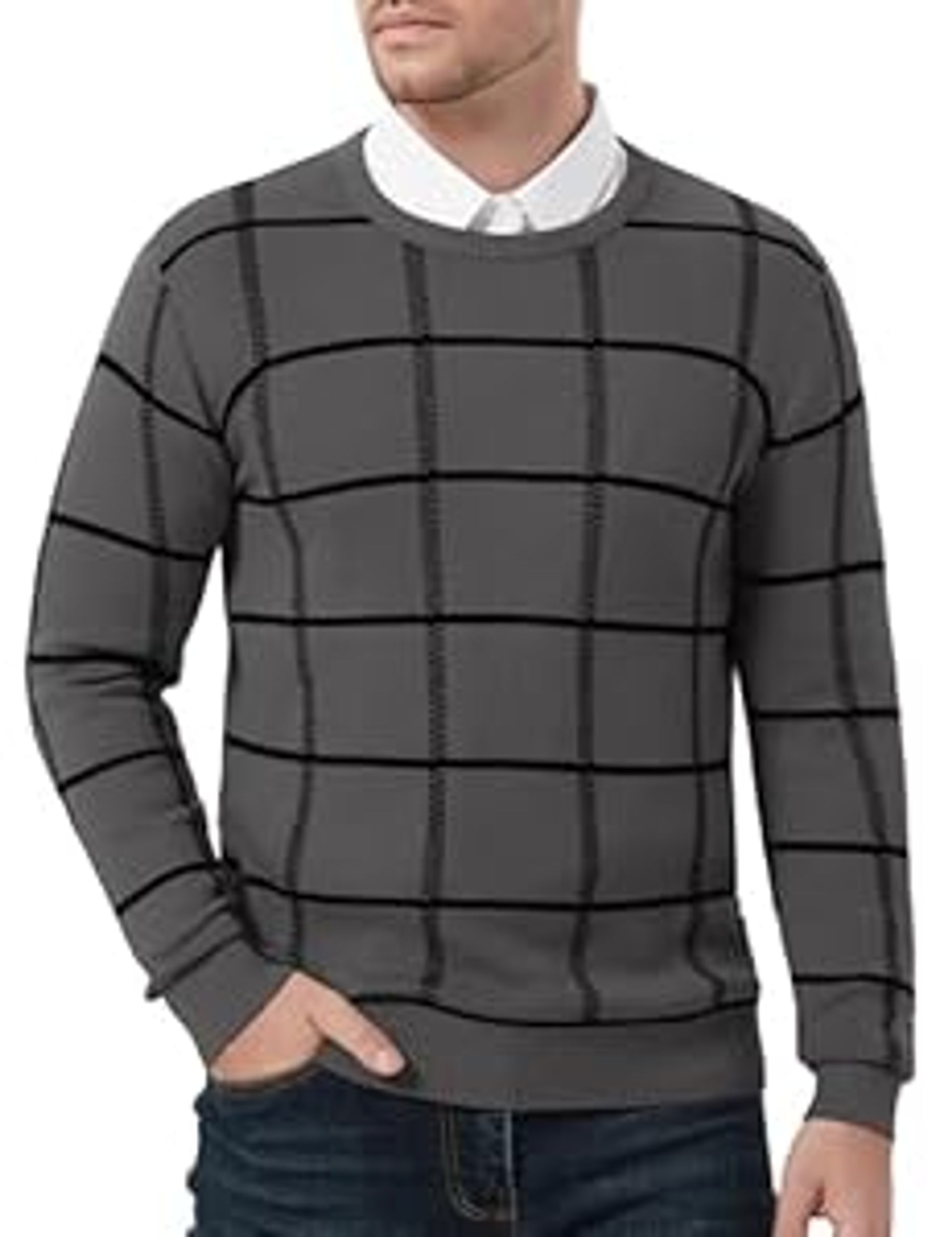 Men's Knitted Winter Jumper Round Neck Cotton Pullover Casual Warm Sweater - Dark Grey L