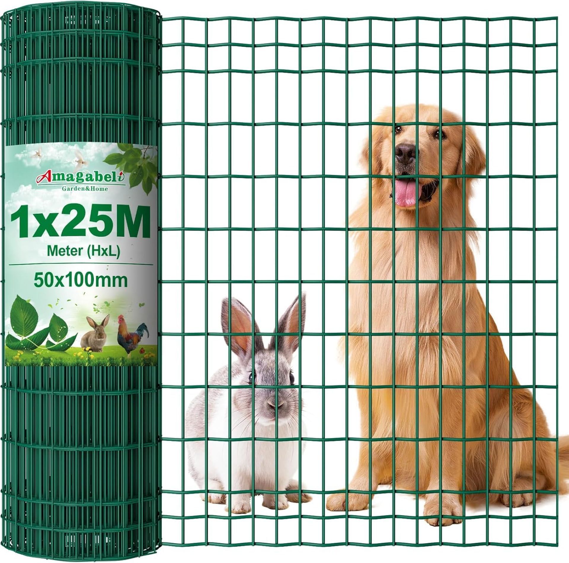 Galvanised Wire Mesh Fence Heavy Duty Rust-Proof PVC Coated Garden Fencing for Poultry, Plants & Pets - Green 1M x 25M-50x100mm