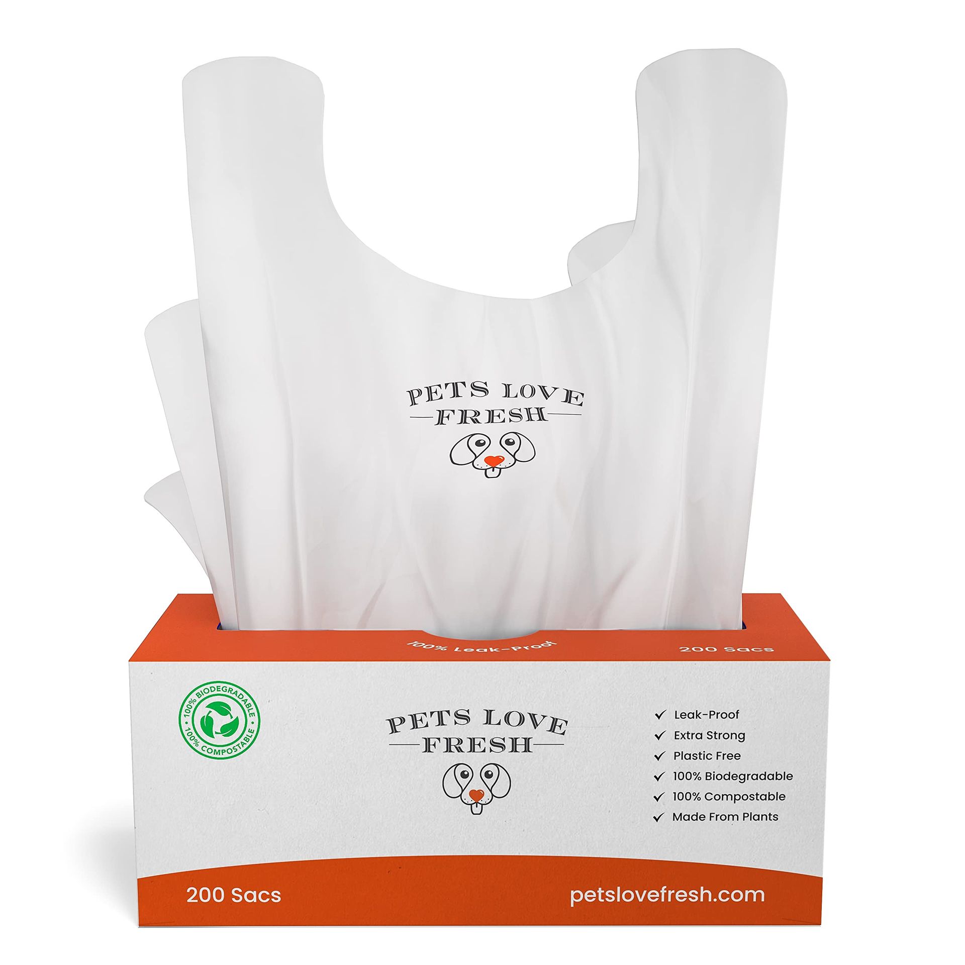 Pets Love Fresh - 200 Compostable Dog Poo Bags, Extra Strong & Leak-Proof, Made From Plants