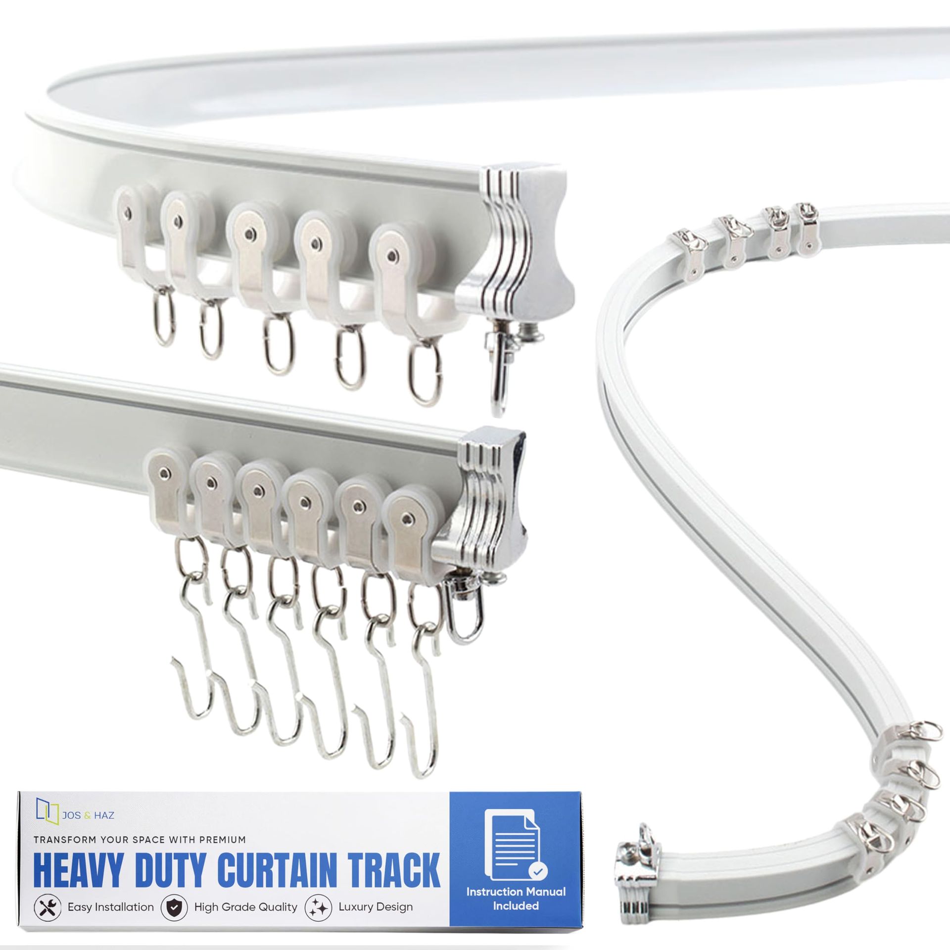 Flexible Aluminium Ceiling Curtain Track Bendable Rail for Bay Windows, Room Divider or Shower - White 3ft-6.6ft