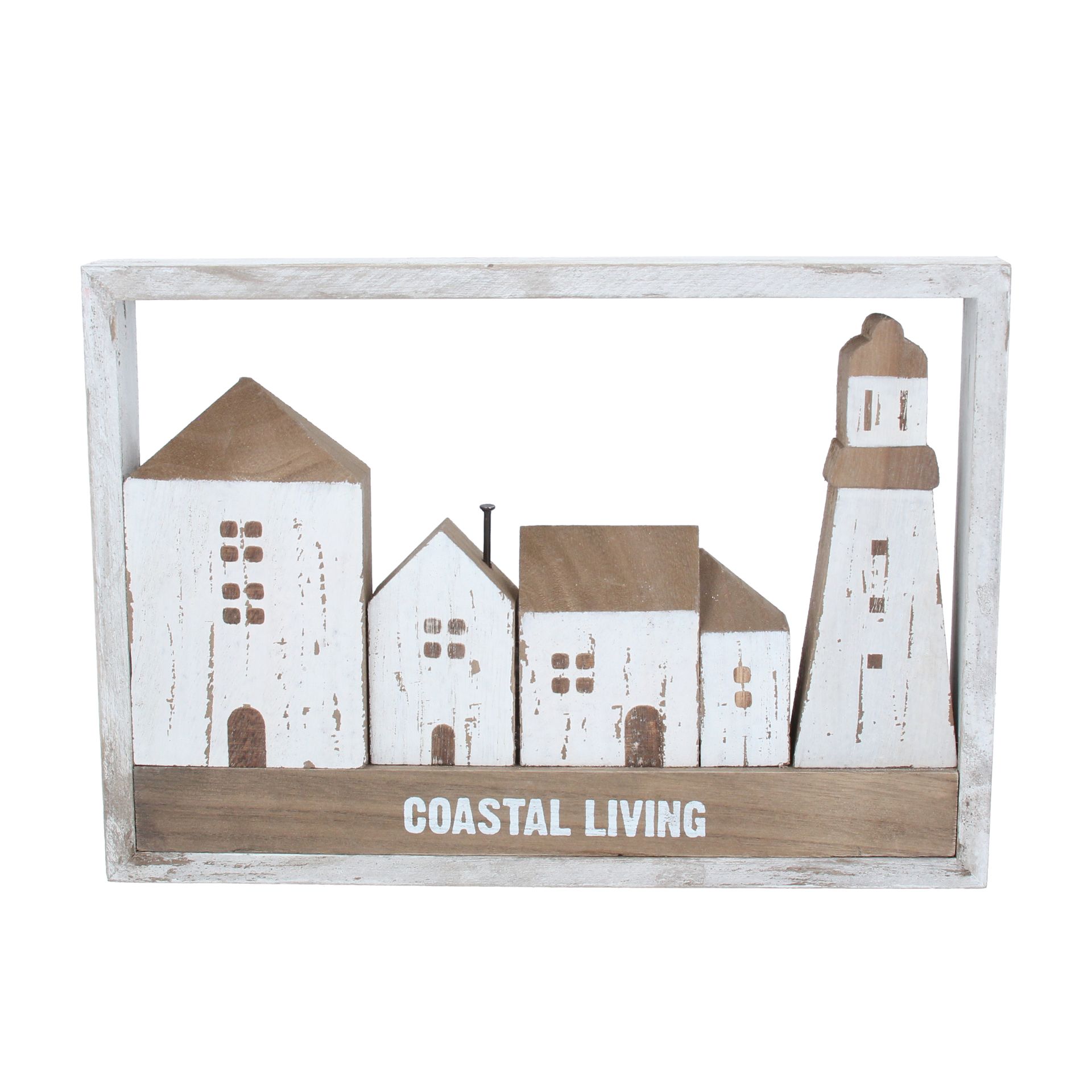 2 x Gisela Graham Wood "Coastal Living" Wall Plaque Orn, Lrg     