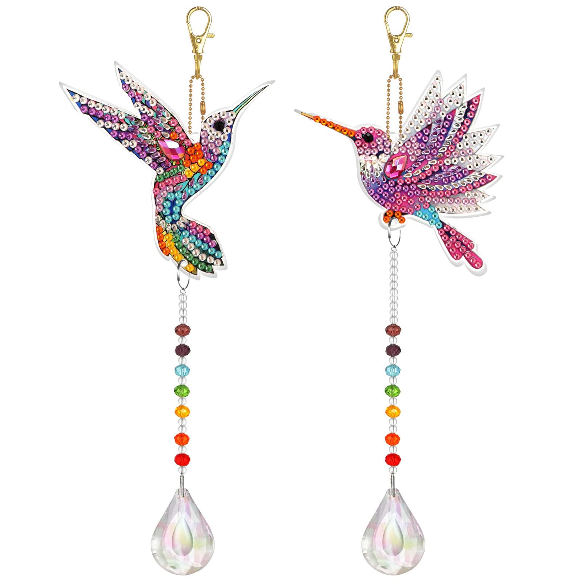 DIY Diamond Painting Ornament Kit 2 Pcs Crystal Art Suncatcher Keyrings for Kids and Adults - Humming Bird+Butterfly 120 x 190 cm