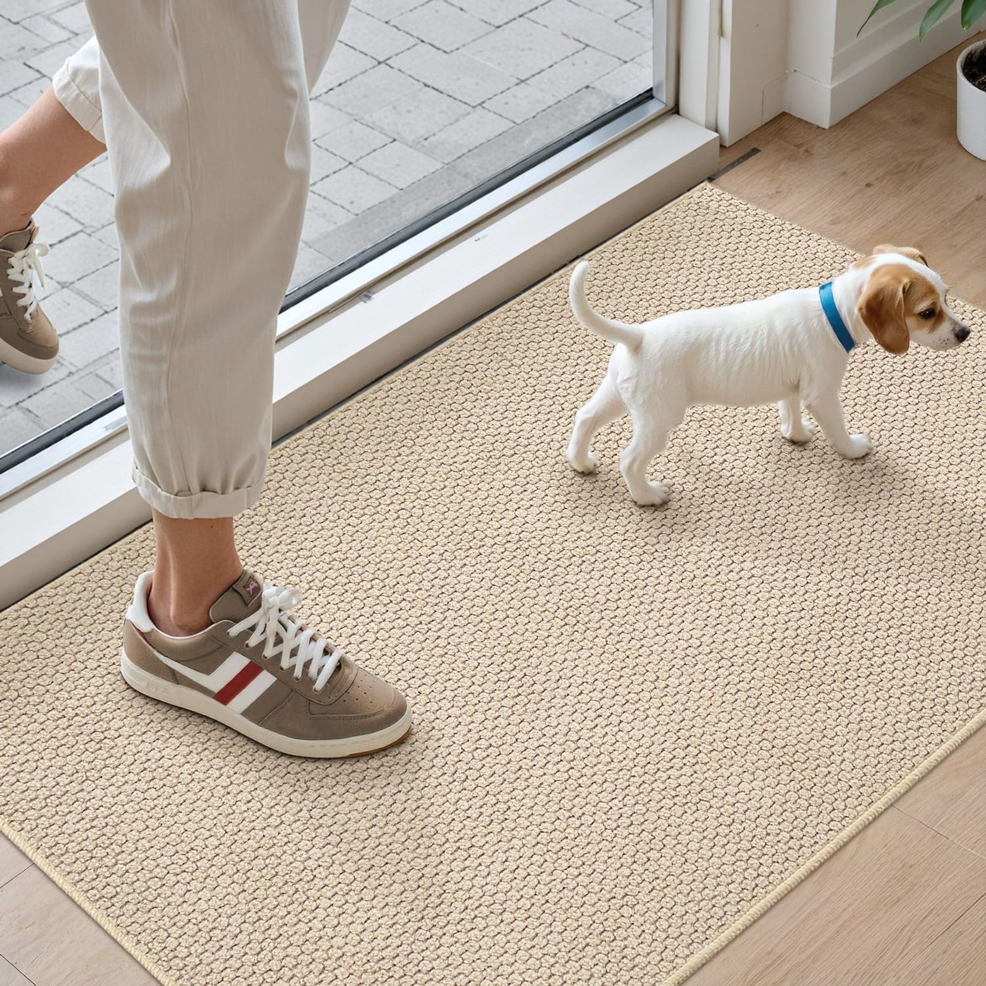 Indoor Door Mat Non-Slip Washable Entrance Rug Absorbent Floor Mat for Entryway, Muddy Shoes & Paws - Beige 81 x 122 cm