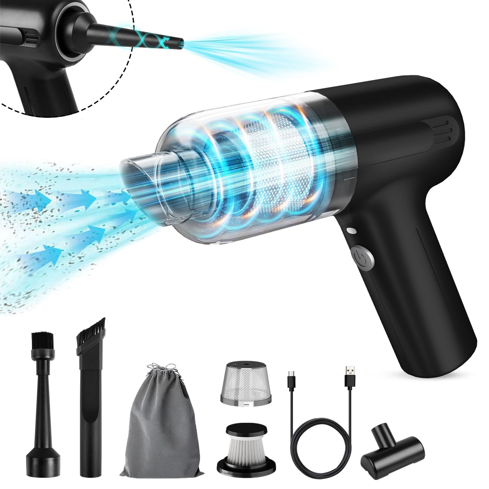 Mini Handheld Vacuum Cleaner - 12000PA Cordless Car & Home Vacuum for Pet Hair Cleaning