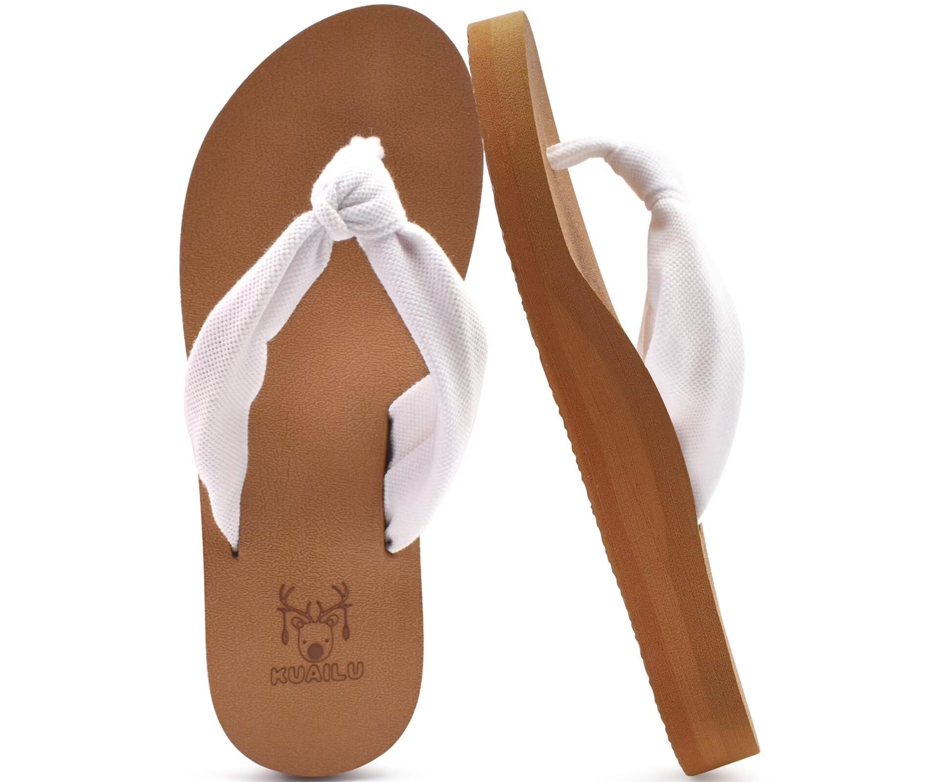 Women's Flip Flops Arch Support Yoga Mat Comfort Non-Slip Beach Sandals - White Khaki UK 8