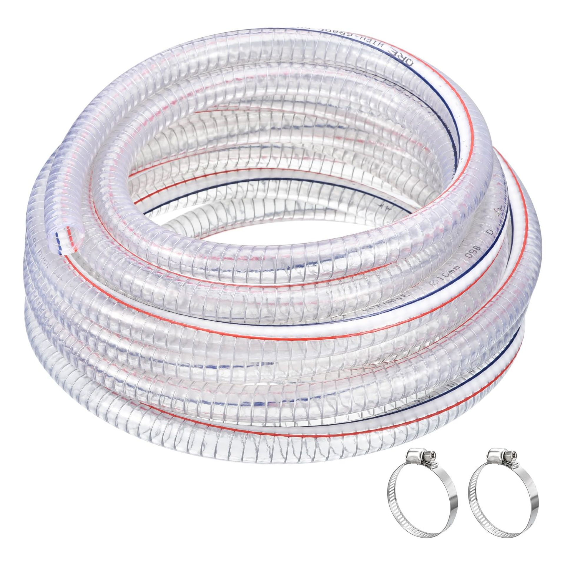 Reinforced PVC Tube with Steel Wire, Flexible Chemical Resistant Hose, 25ft Clear 1-1/4" ID Pipe for Industrial & Irrigation Use