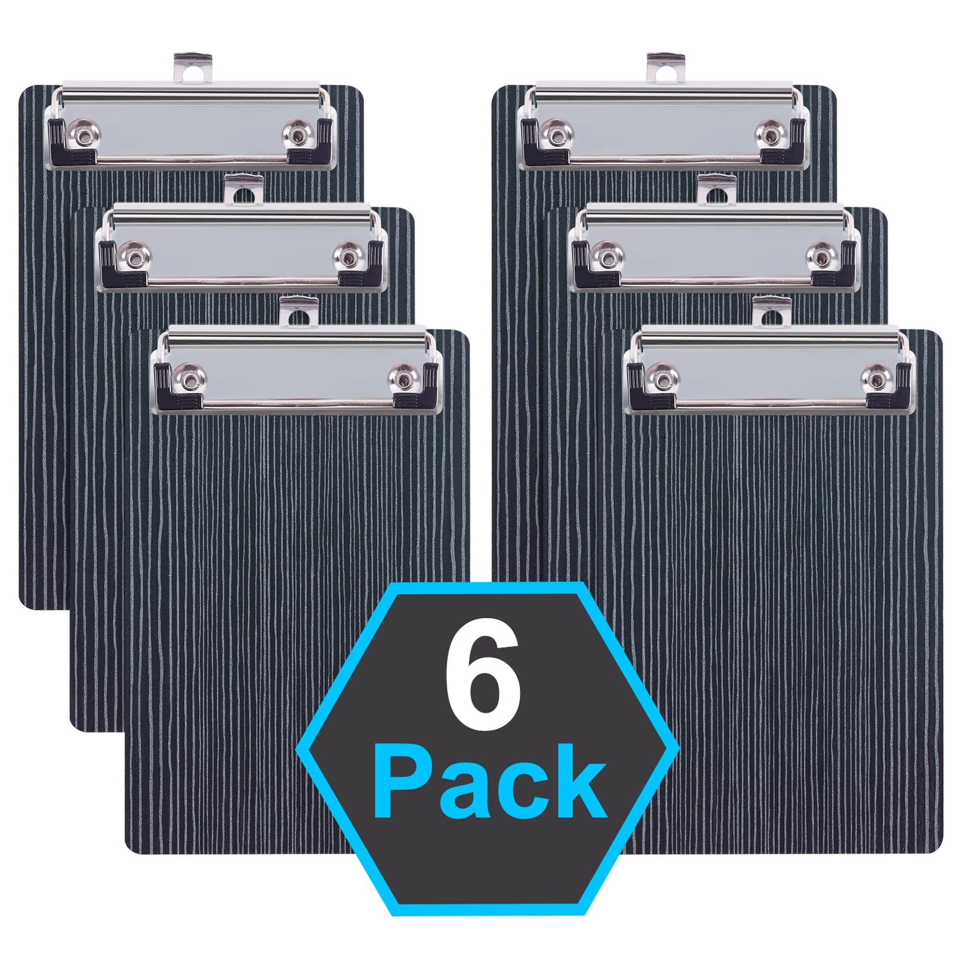 HUAYANG A6 Wooden Clipboards Set of 6, Black Mini Clipboards for Office & School - 102x230mm