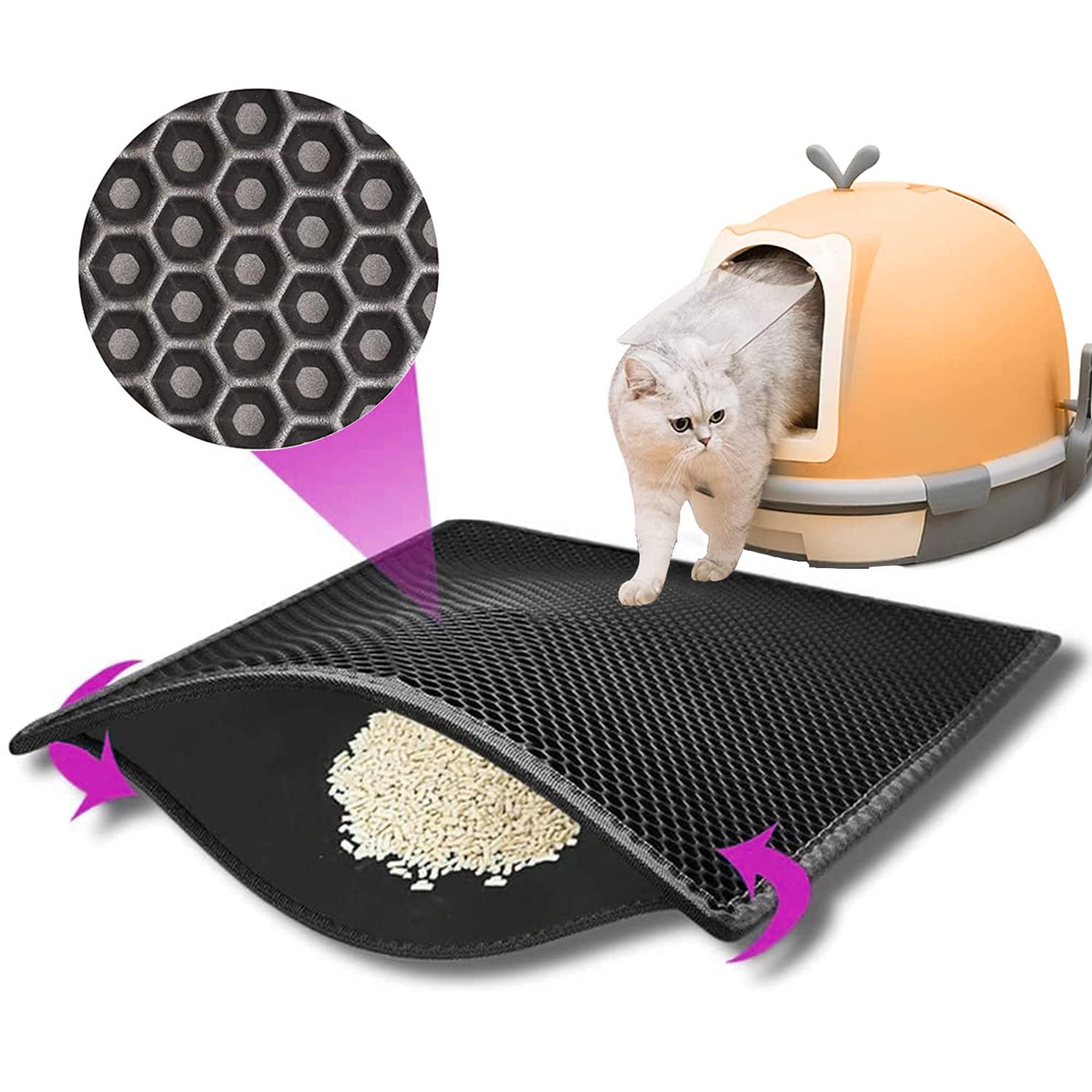 Loriketty Double Layer Honeycomb Cat Litter Mat, 38x61 cm, Black - Waterproof & Washable