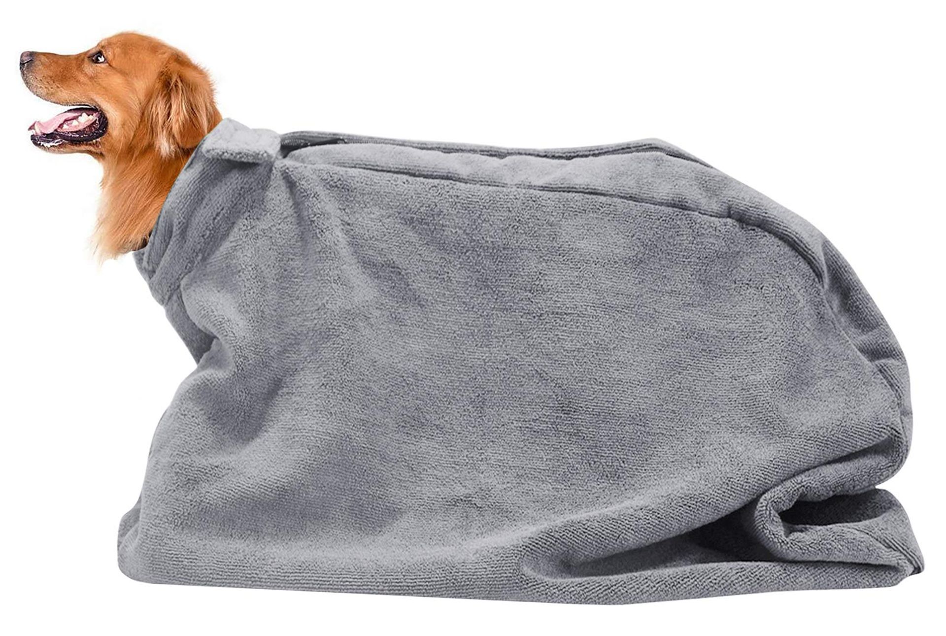 Dog Bathrobe Towel Microfibre Super Absorbent Quick Dry Soft Pet Drying Robe - Light Grey Medium Plus