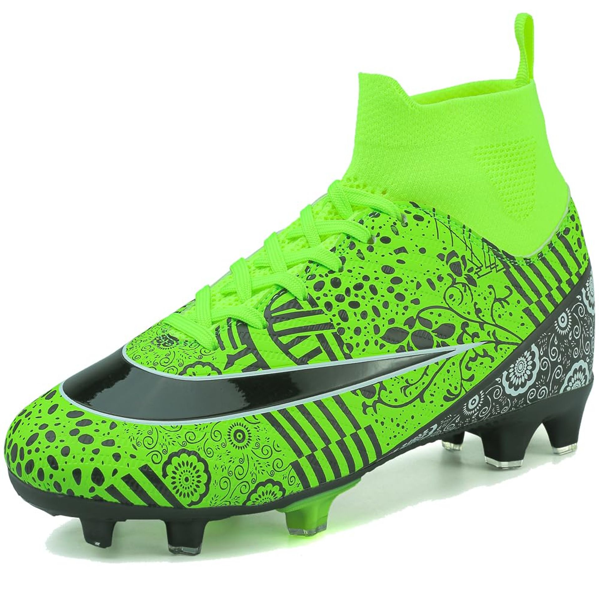 Boys' Football Boots Kids Astro Turf Trainers Non-Slip Athletic Sneakers Outdoor - Green UK 12