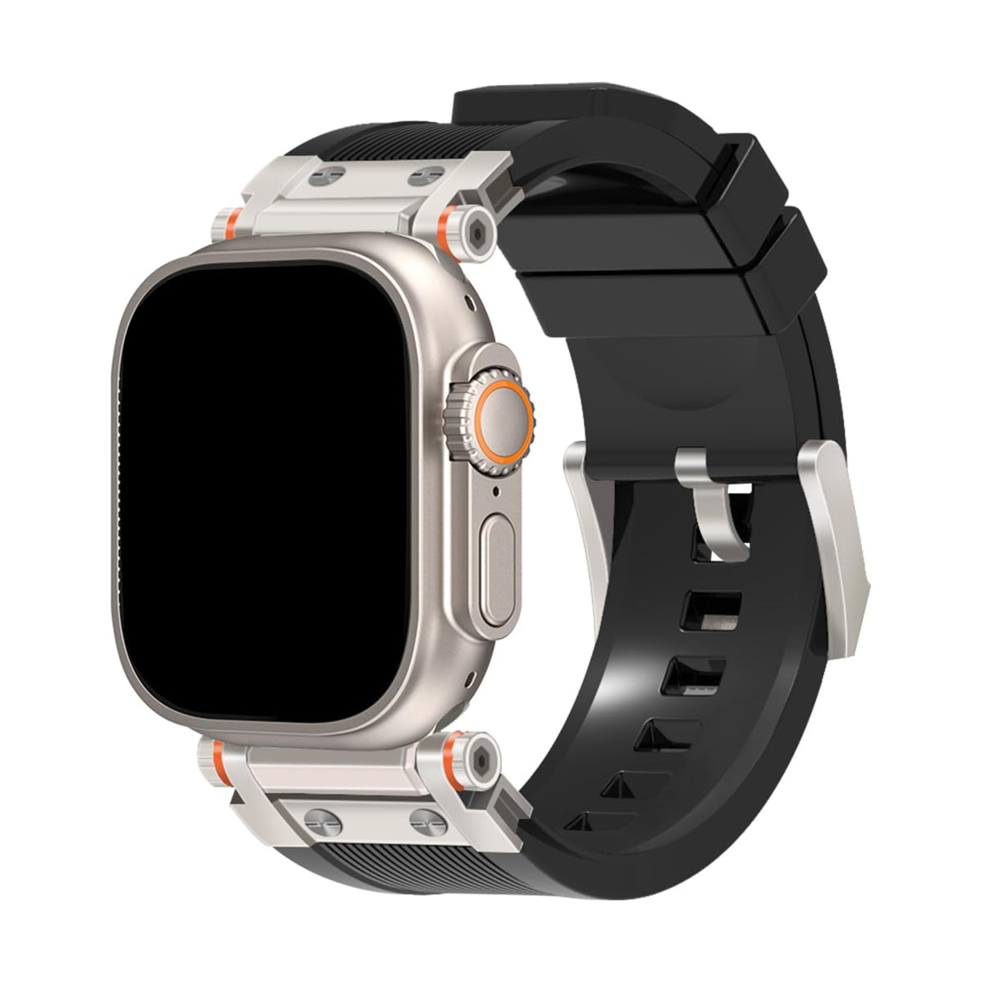 Durable Sport Strap Compatible with Apple Watch Ultra & Series 1-9/SE Rugged TPU Replacement Band with Metal Connector - Black 42-49mm