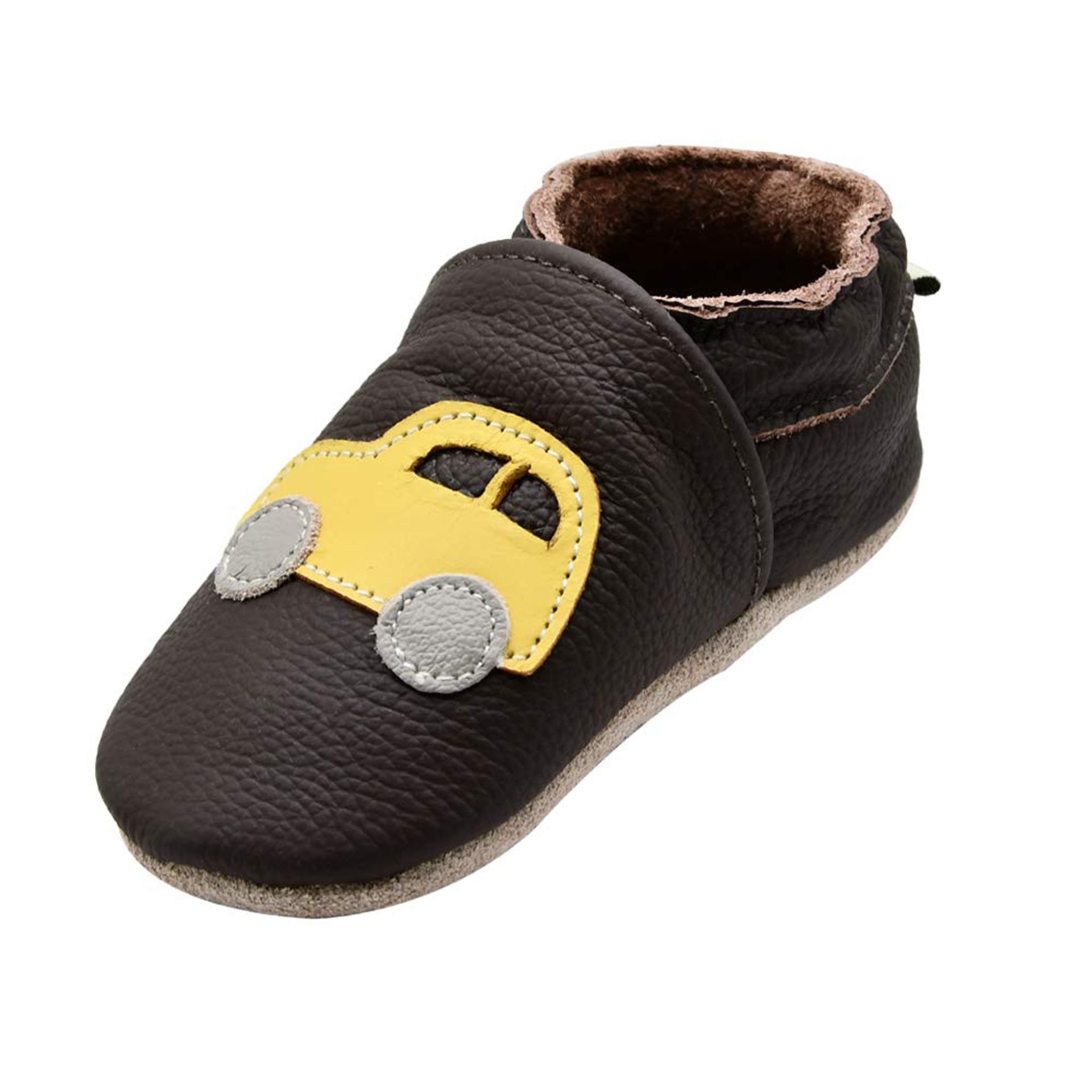 Baby Soft Leather Moccasins Toddler Prewalker Shoes Non-Slip Sole - Brown Car 0-6 Months