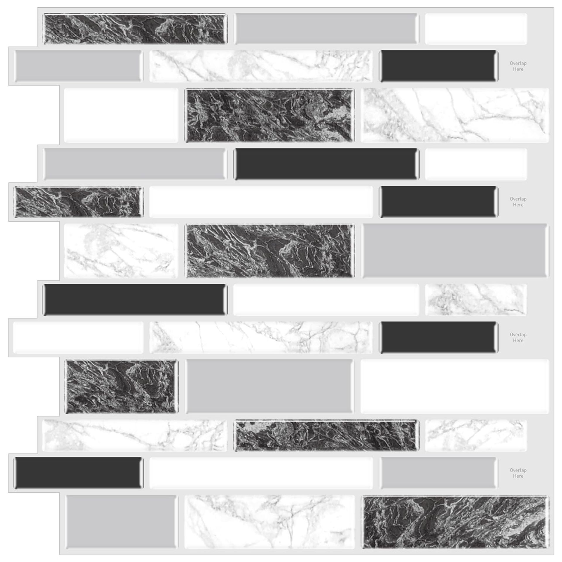 Peel and Stick 3D Wall Tiles 12"x12" Self-Adhesive Panels for Kitchen & Bathroom Backsplash - 10 Sheets Black
