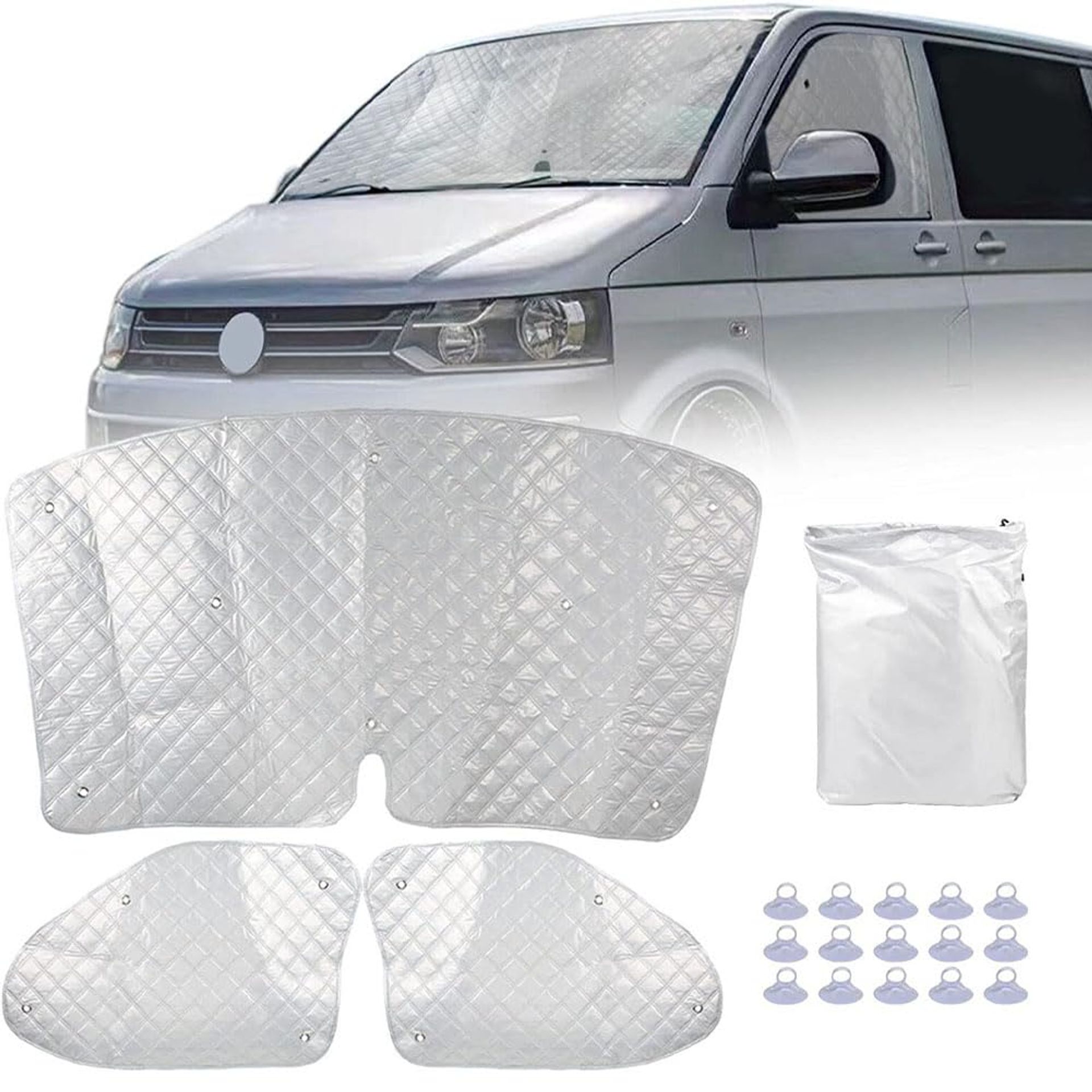 Internal Thermal Blind Set for VW T5 T6 - Windscreen & Side Window Sunshade, Privacy & Temperature Control Silver Cover