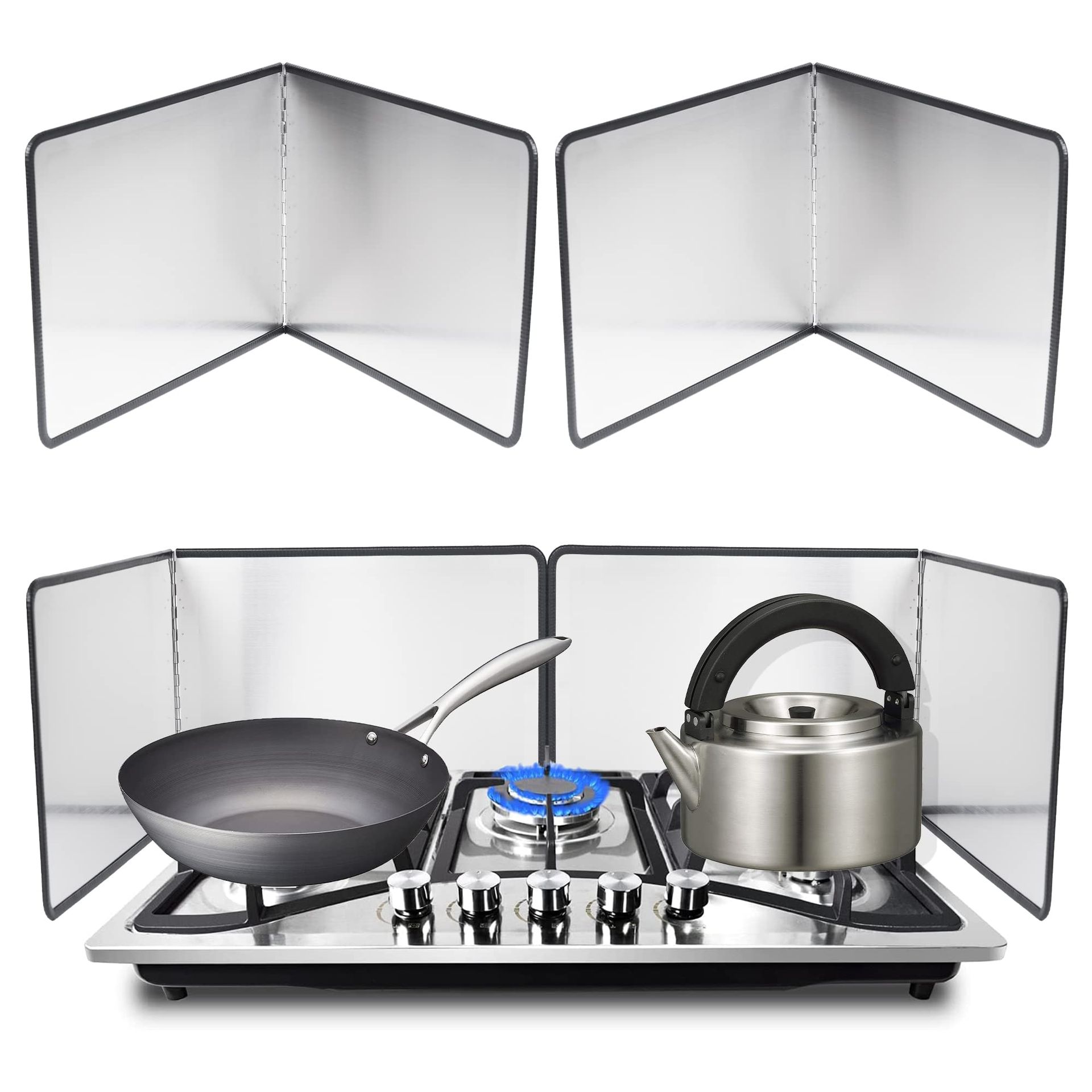 Grease Splatter Guard 4-Sided Foldable Stainless Steel Stove Splash Shield Panel - Silver 30 x 40cm