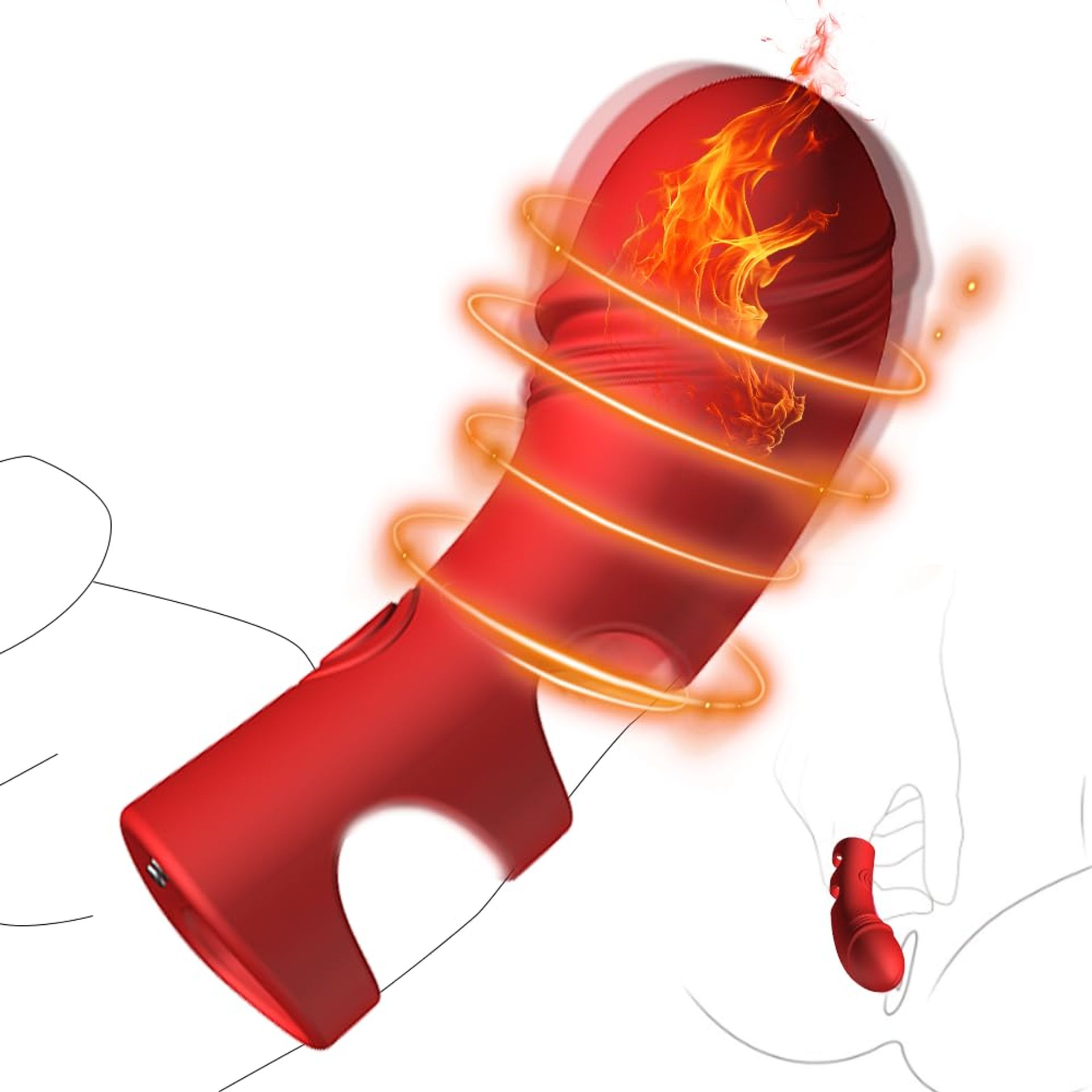 Finger Vibrator Mini Massager with 10 Vibration Modes and Heating Function for Clitoral and G-Spot Stimulation - Red