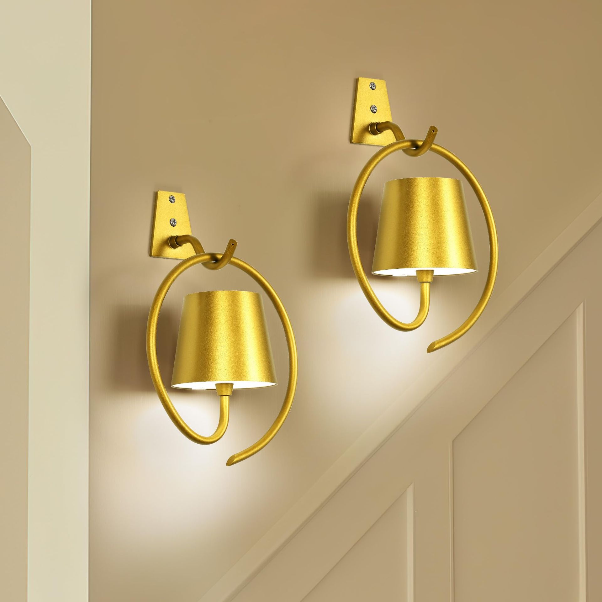 Rechargeable Battery Wall Lights 2 Pack, Dimmable LED Sconces with 3 Colour Temperatures, Waterproof Wireless Lamps for Bedroom & Living Room