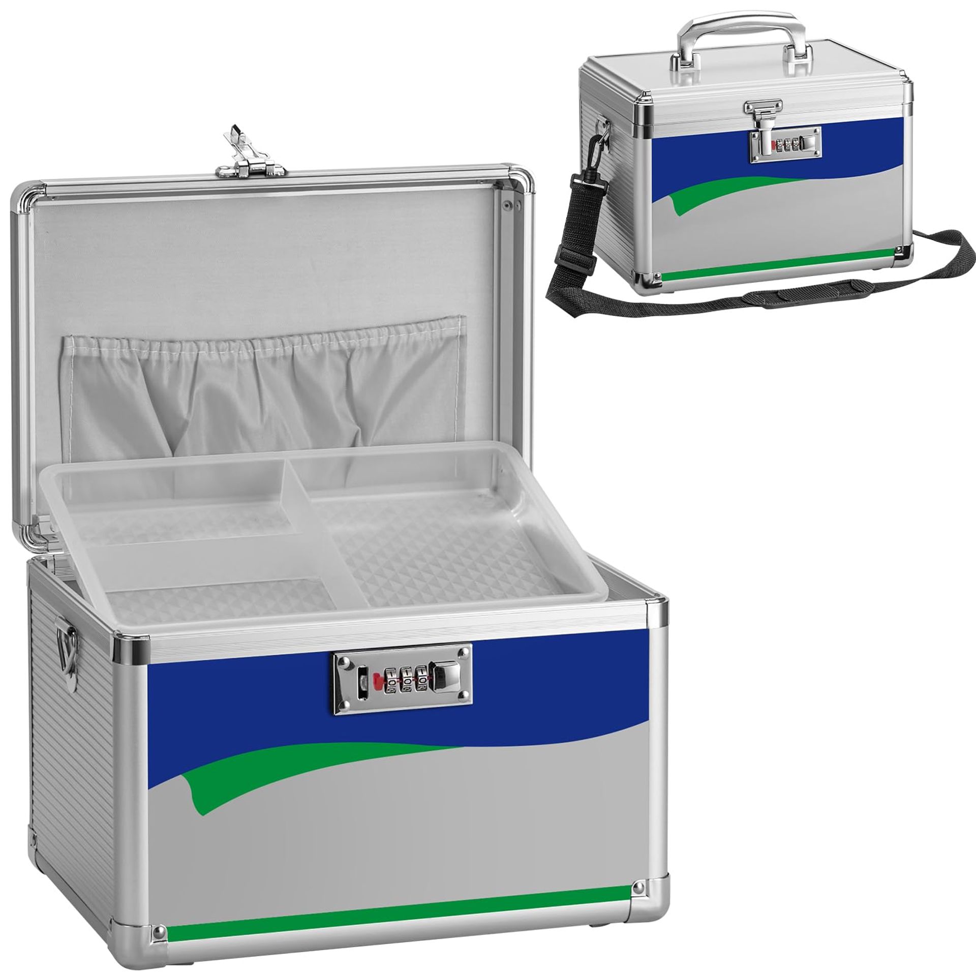 Lockable Medicine Storage Box with Safe Combination Lock and Carry Handle for Secure Medication and First Aid Supplies - Blue Medium