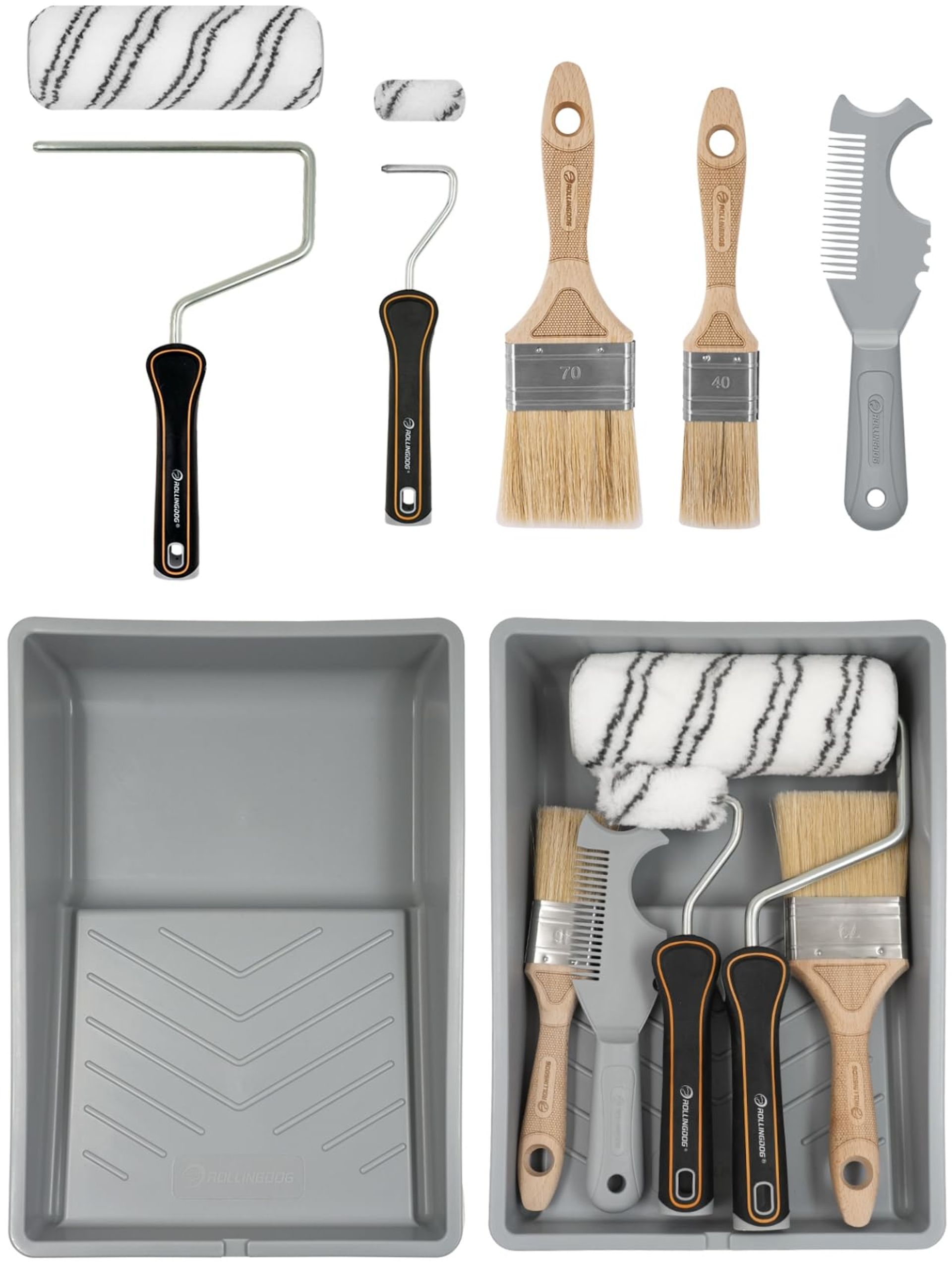 Professional 7" Paint Roller Set with Brushes & Tray for Oil-Based Paint - Perfect for DIY Projects