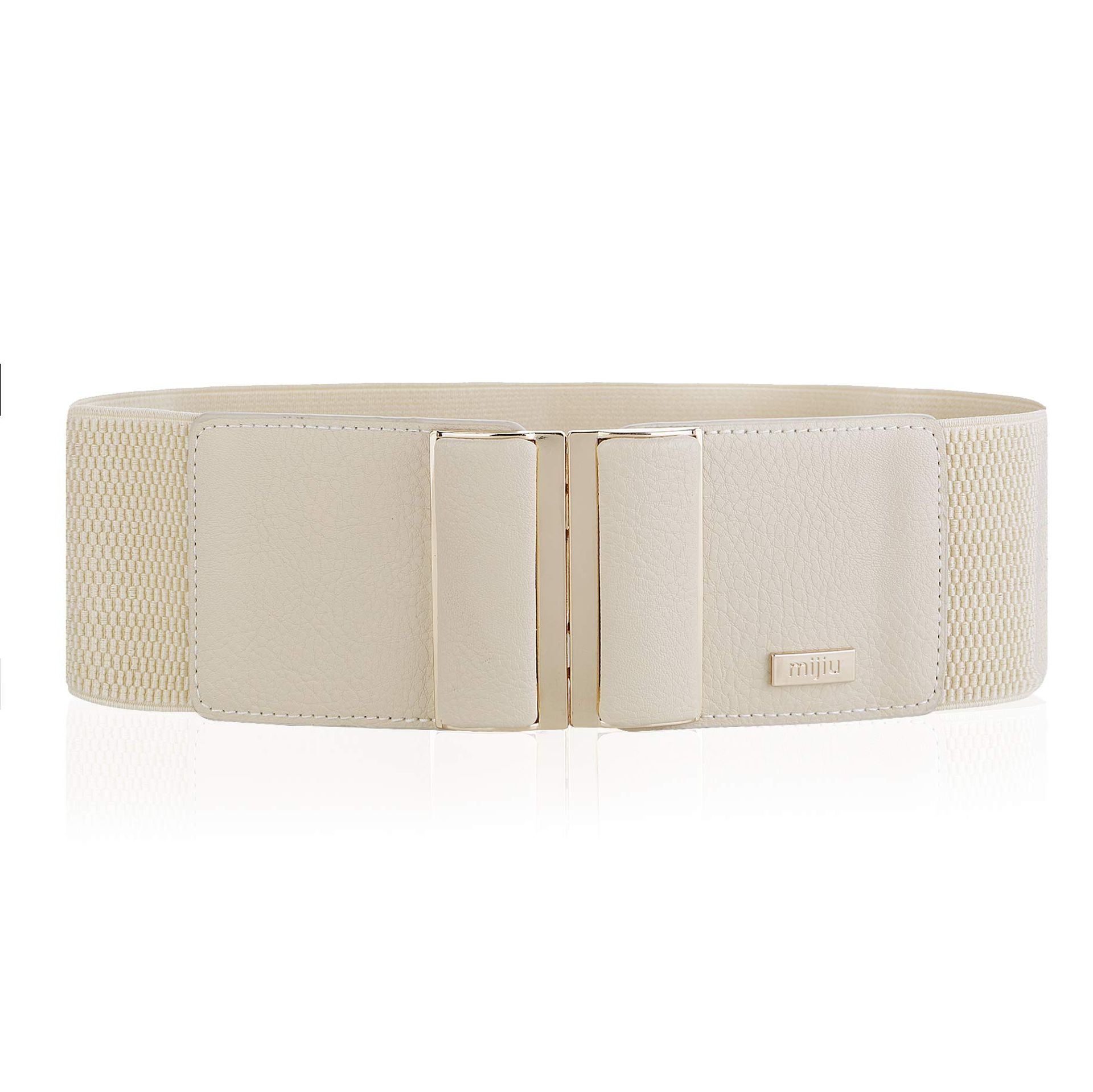 Women's Retro Wide Elasticated Waist Belt Stretch Fashion Accessory for Dresses and Tops - Beige L