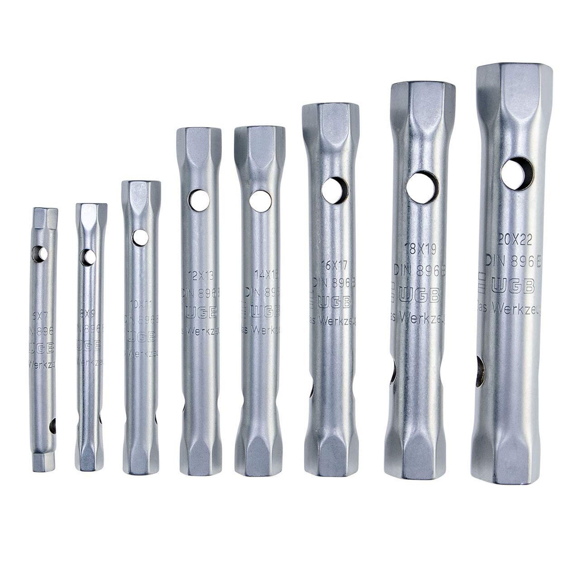 Double-Sided Pipe Socket Spanner Set 8-Piece 6-22mm Hardened Chrome Steel - Silver No.450 K