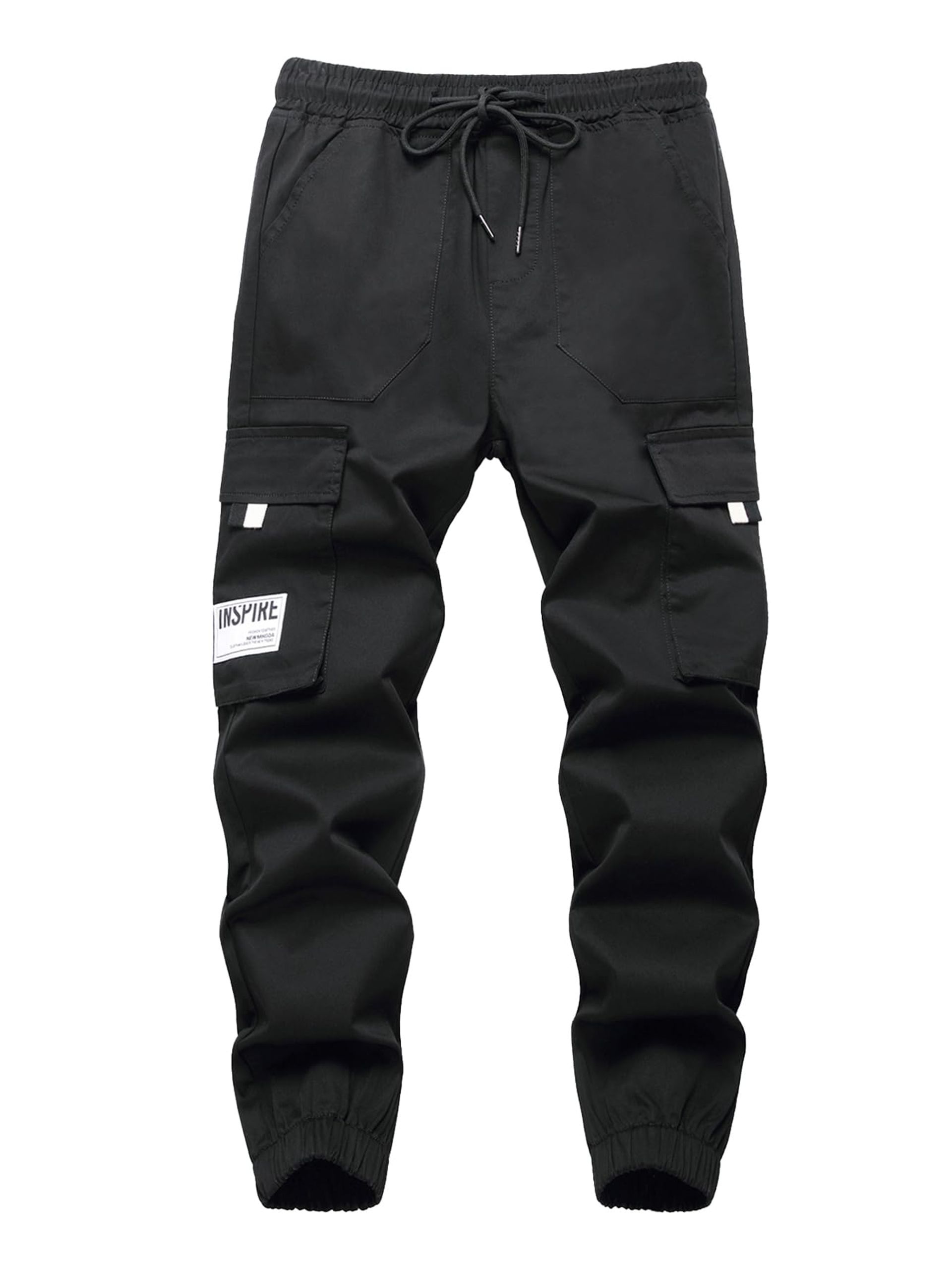 Boys Cargo Trousers Elastic Waist Jogging Pants with Multi Pockets for School Wear - Black 5-6 Years