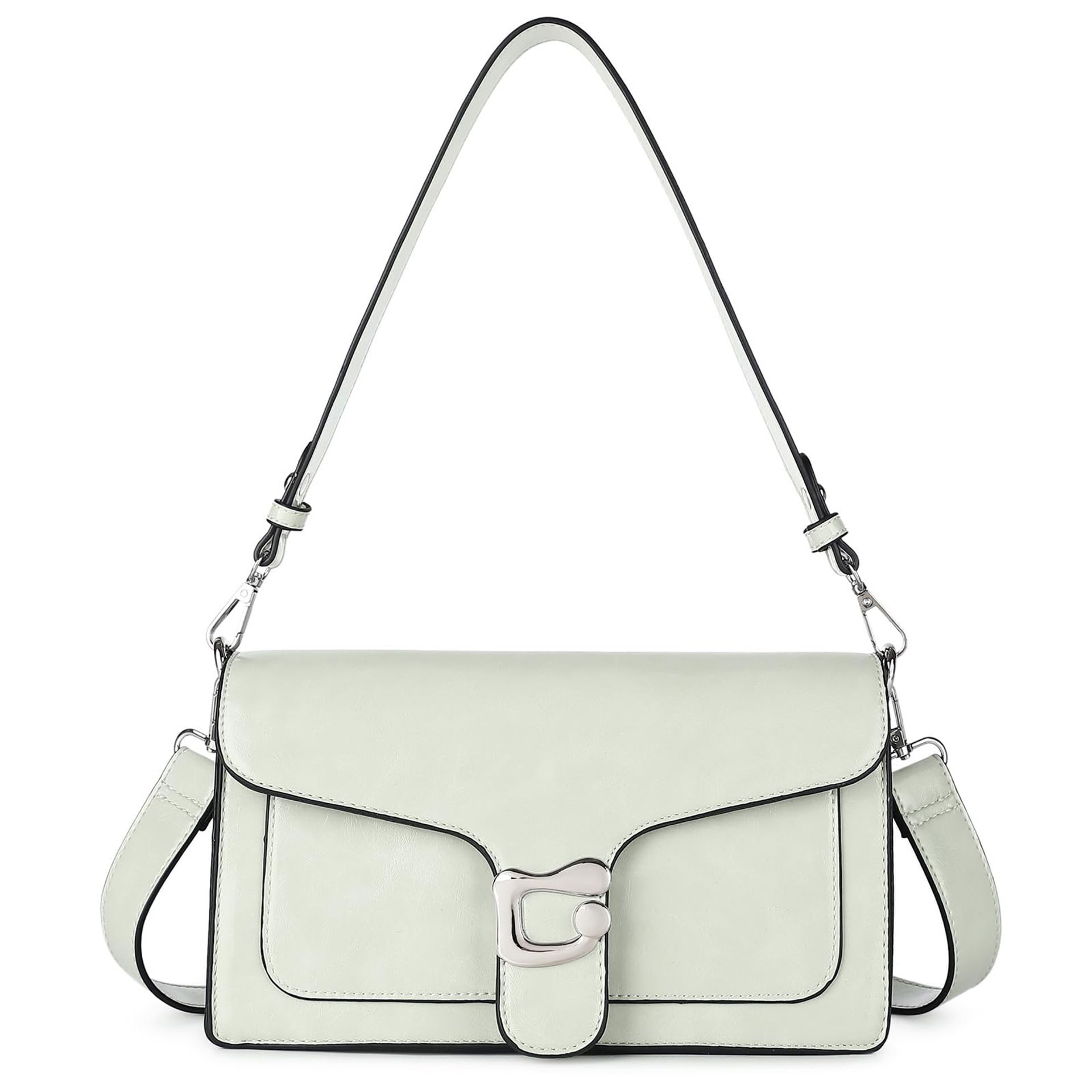 Women's Crossbody Handbag Vegan Leather Medium Shoulder Satchel Purse with 2 Detachable Straps - Light Green M