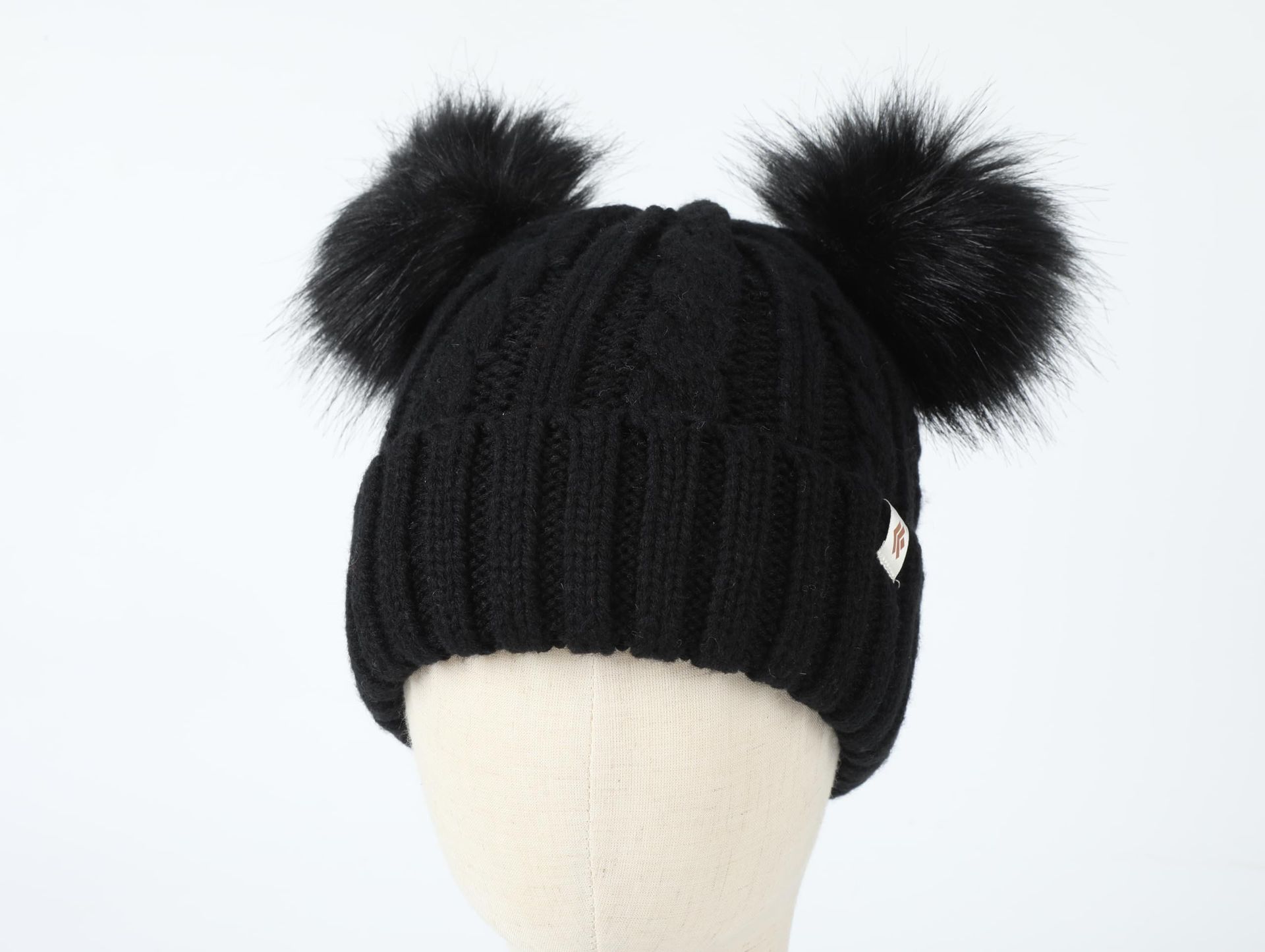 Kids Bobble Hat Satin Lined Winter Beanie - Unisex, One Size, Black - Warm & Stylish
