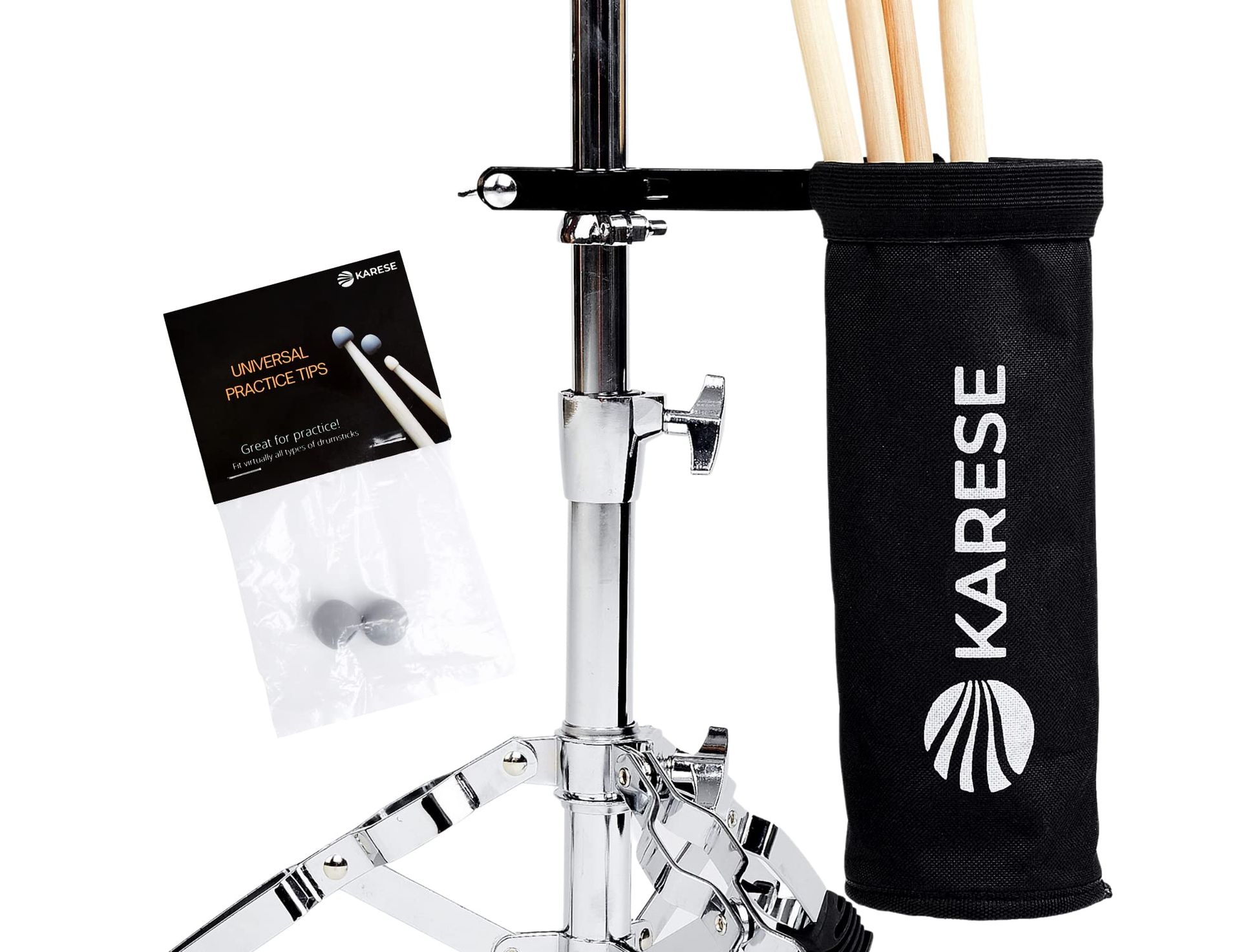 Drumsticks Bag Holder with Silicone Drumsticks Practice Tips and Nylon Drum Brush Holder - Black Standard
