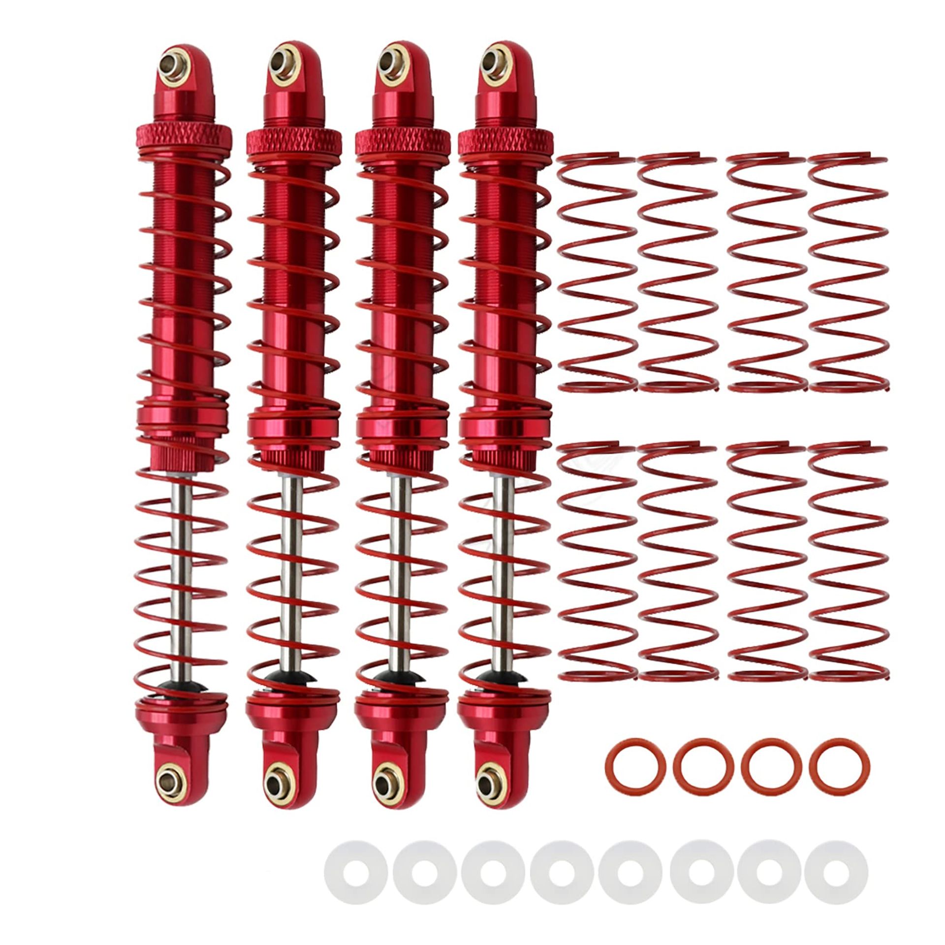 4-Pack Front & Rear RC Shock Absorbers Adjustable Aluminium Spring Dampers for 1/10 RC Crawler Cars - Red 110mm