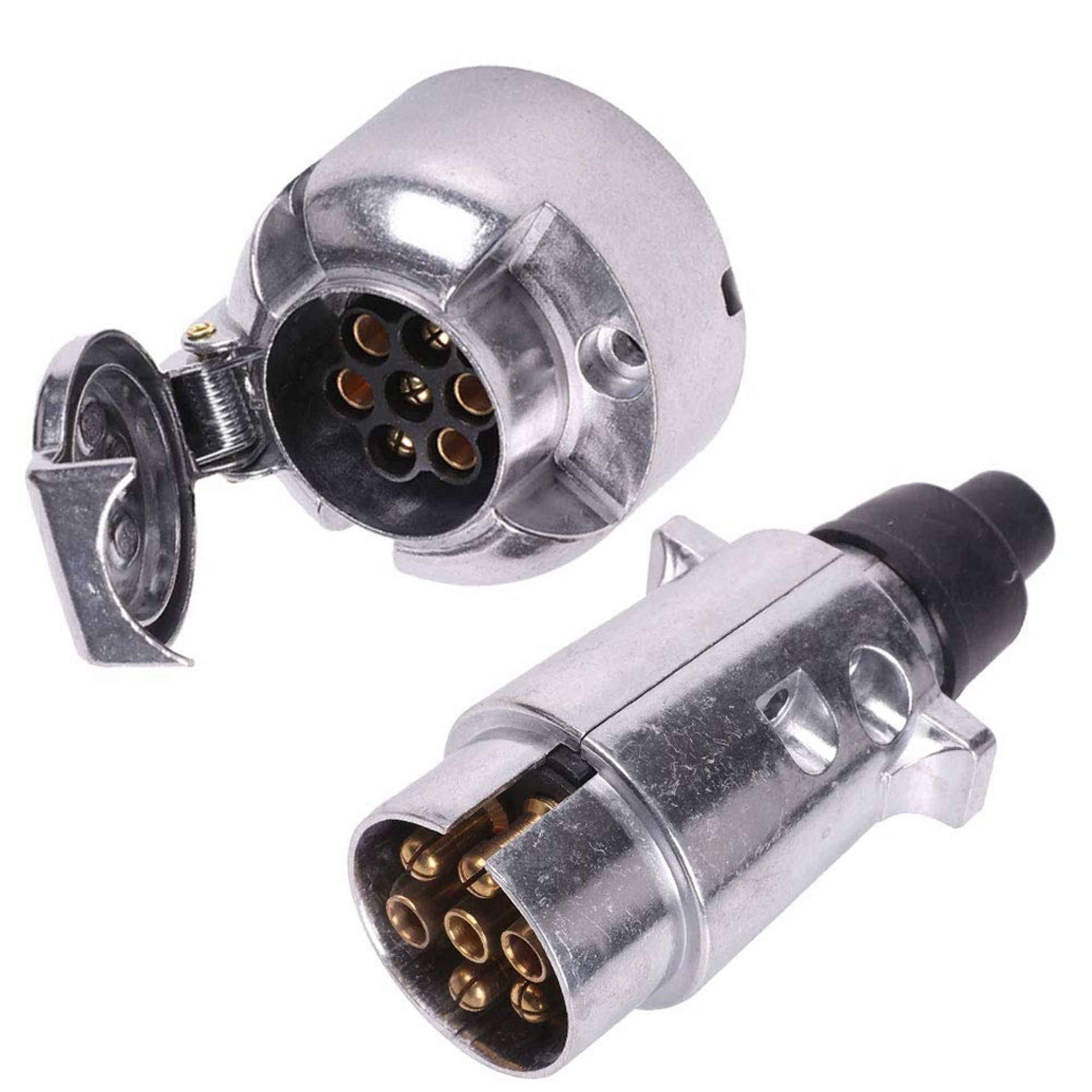 12V 7 Pin Trailer Plug & Socket Wiring Connector Adapter for Caravan, RV, Truck, Tractor, Boat or Towbar - Black Plastic Trailer Plug Socket-Rubber Terminal