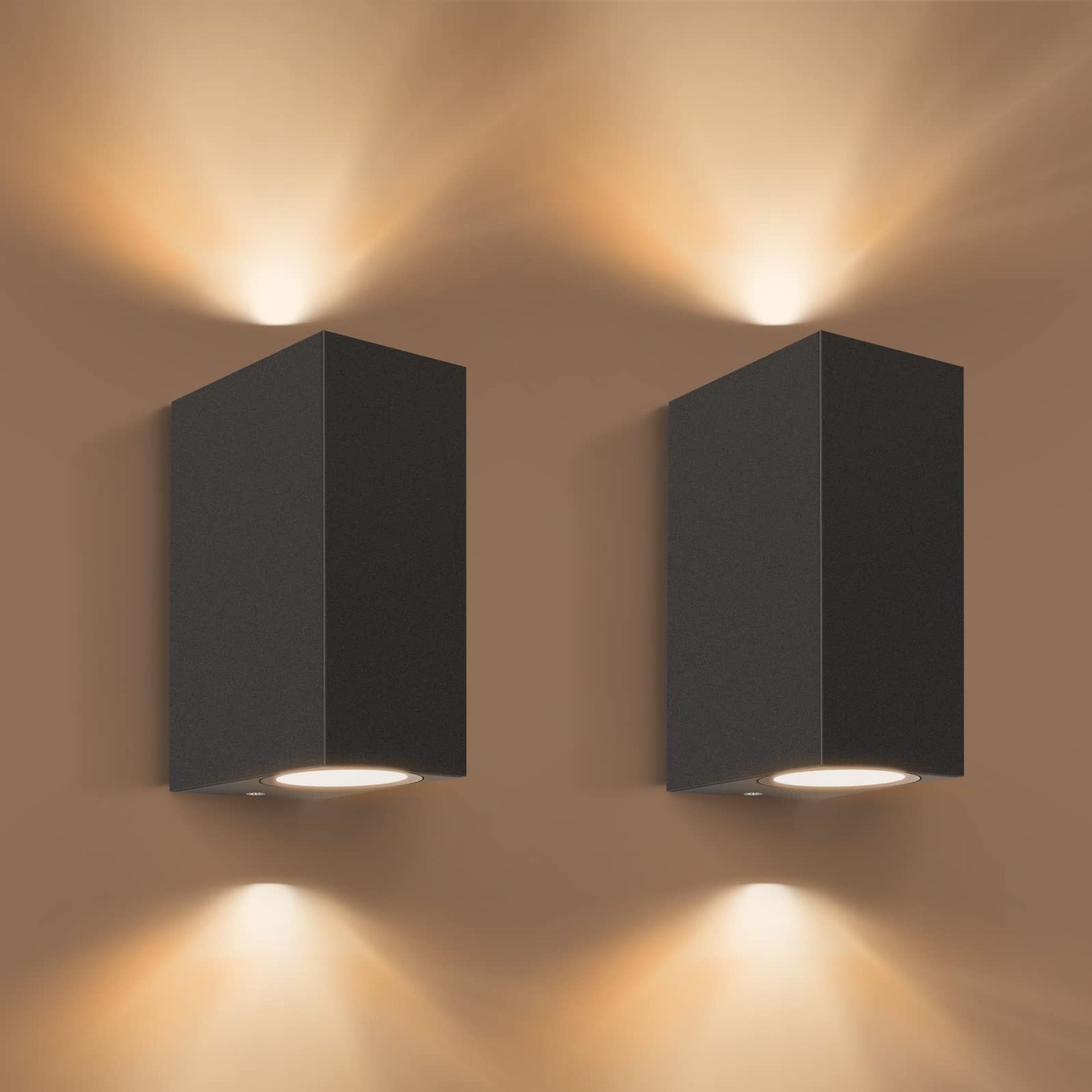 Outdoor Wall Lights Mains Powered Aluminium Up Down Exterior Sconce IP54 Waterproof for Garden, Porch, Patio - Black Cylinder