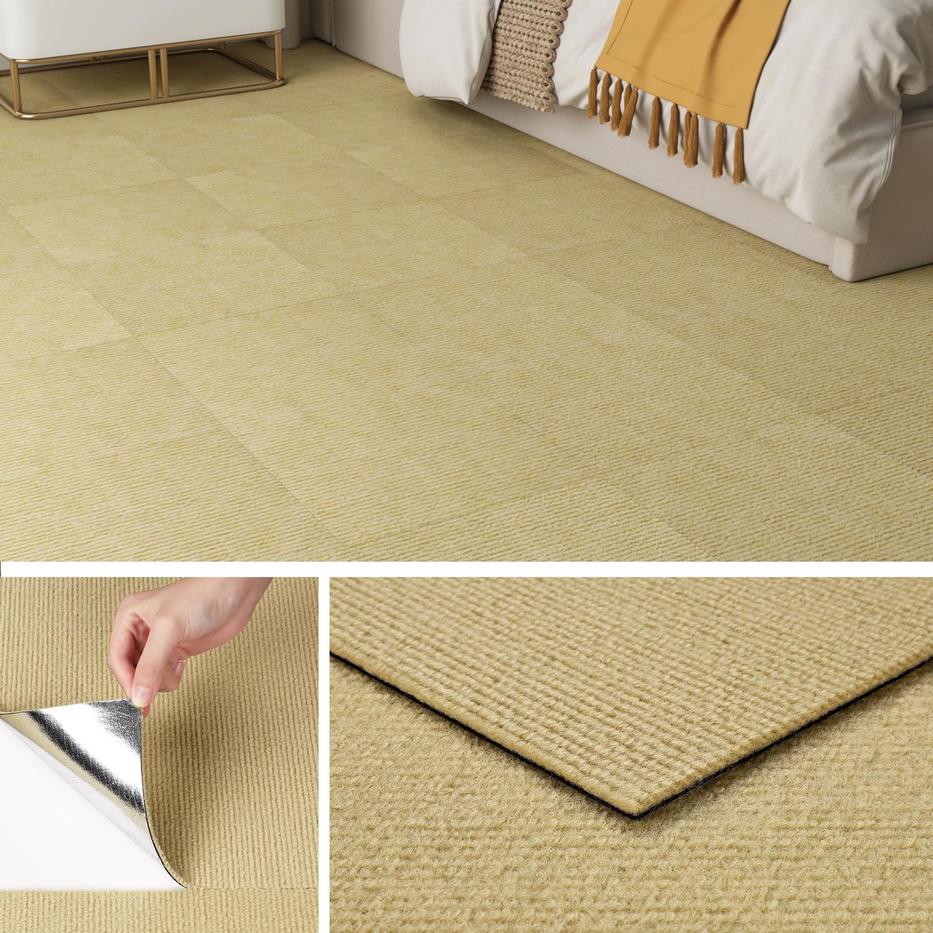 Self Adhesive Carpet Tiles 30x30cm Non Slip Hard Wearing Peel & Stick Flooring Set of 32 - Beige Brown