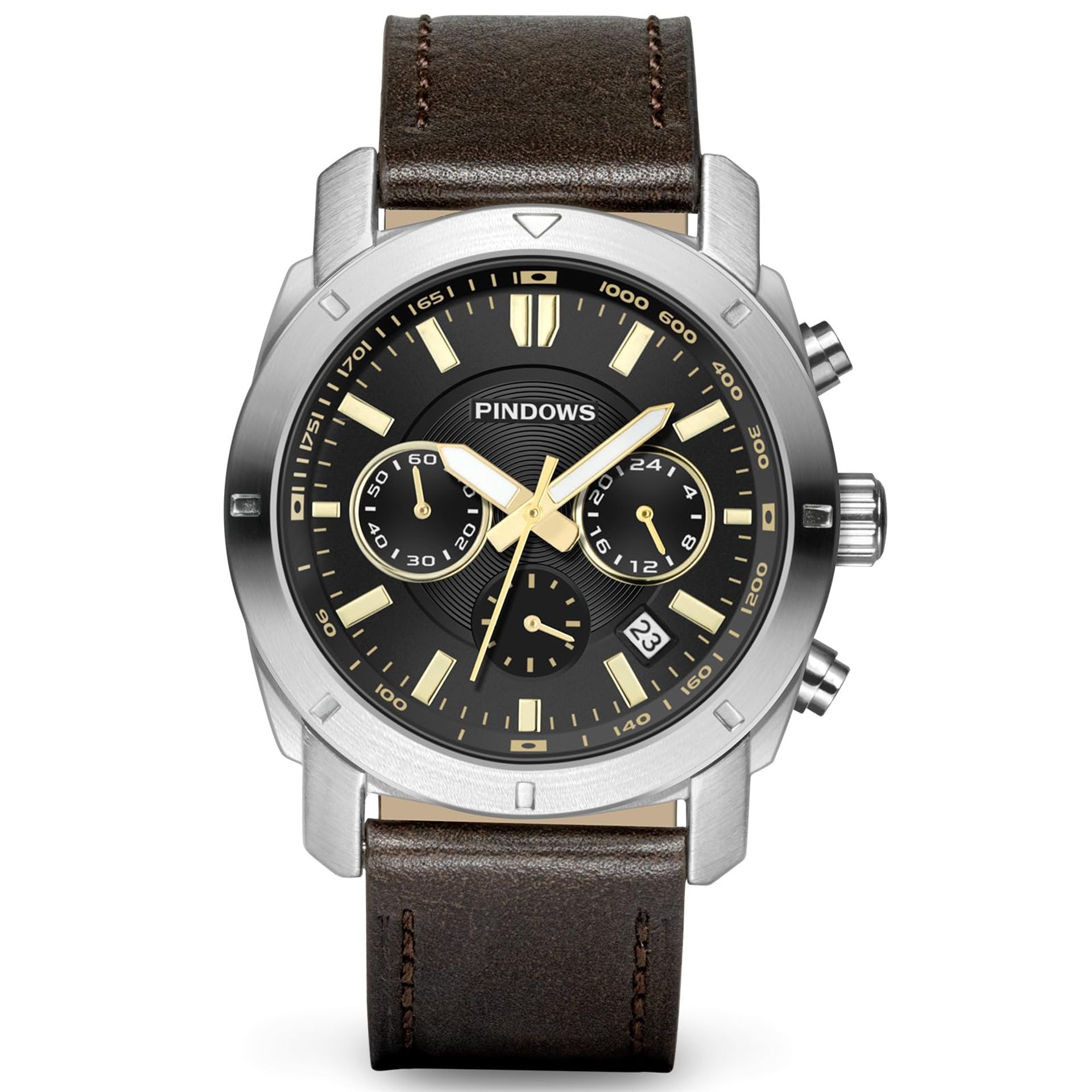 Men's Luxury Diamond Quartz Watch - Waterproof, Luminous Dial, Leather Strap