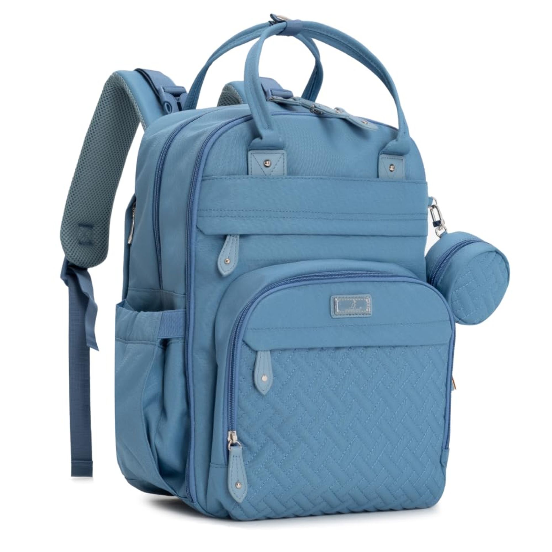 Baby Changing Backpack Nappy Bag with Changing Mat & Pacifier Holder for Parents - Light Blue 42x21x31 cm