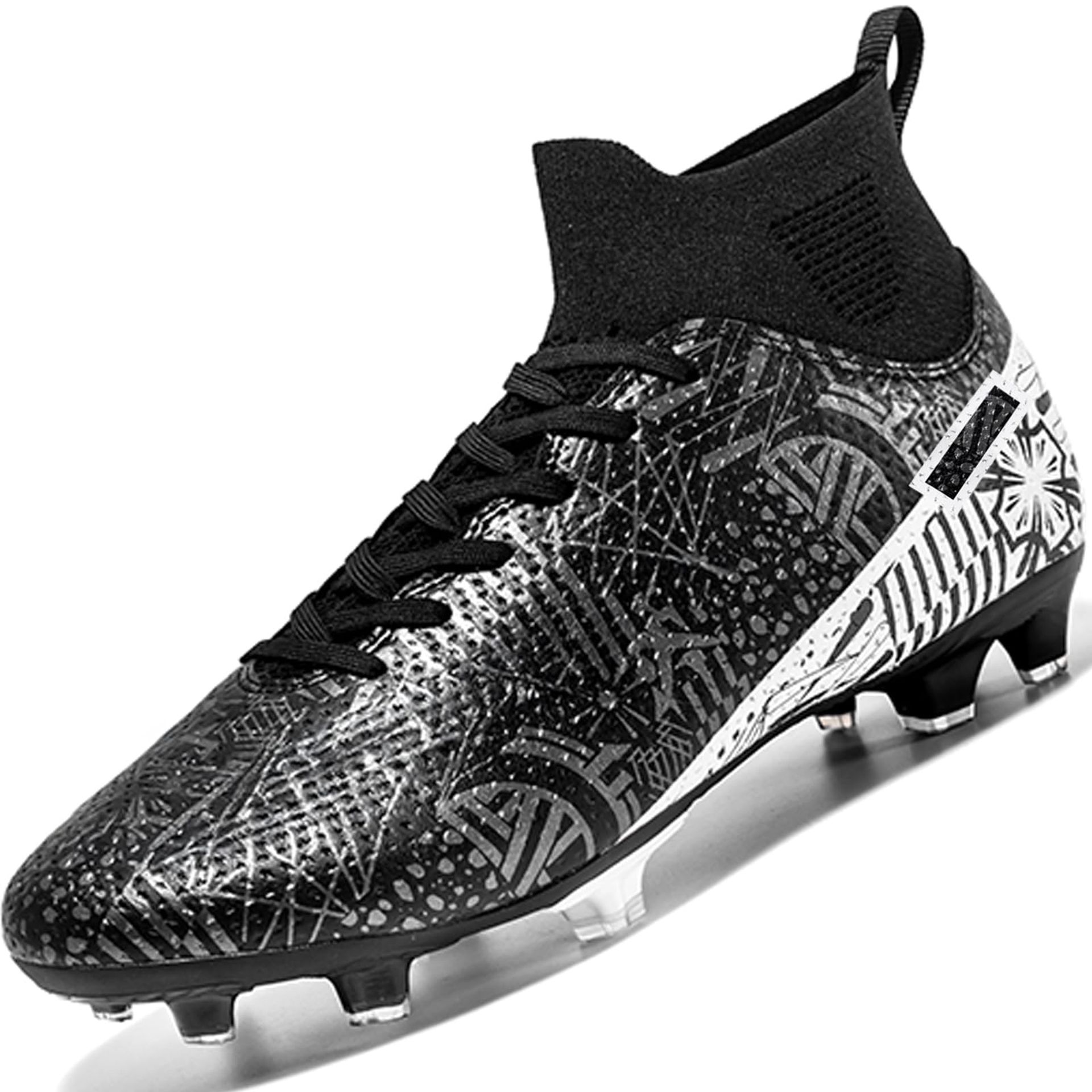 Men's Football Boots High Top Spiked Cleats Astro Turf Trainers - Black EU 35 UK 2.5