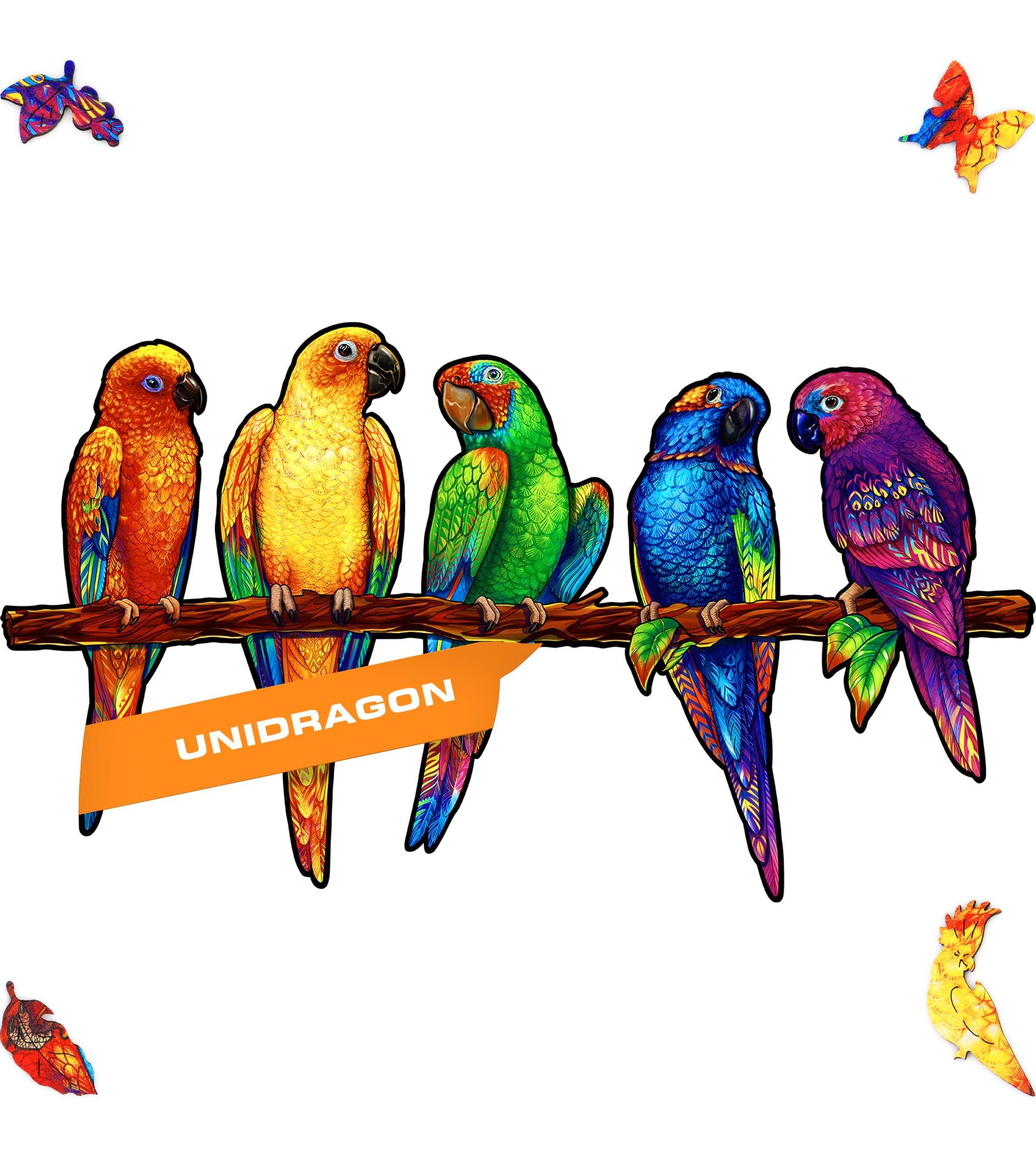 Wooden Jigsaw Puzzle 104 Piece Animal Shapes Unique Gift for Kids & Adults - Parrots Small