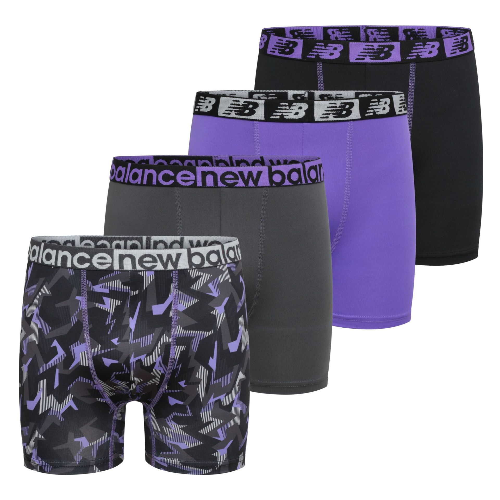 New Balance Boys' 3.5" Underwear, Performance Boxer Brief Trunk (4 Pack), Medium - Electric Thunderbolt Camo & More