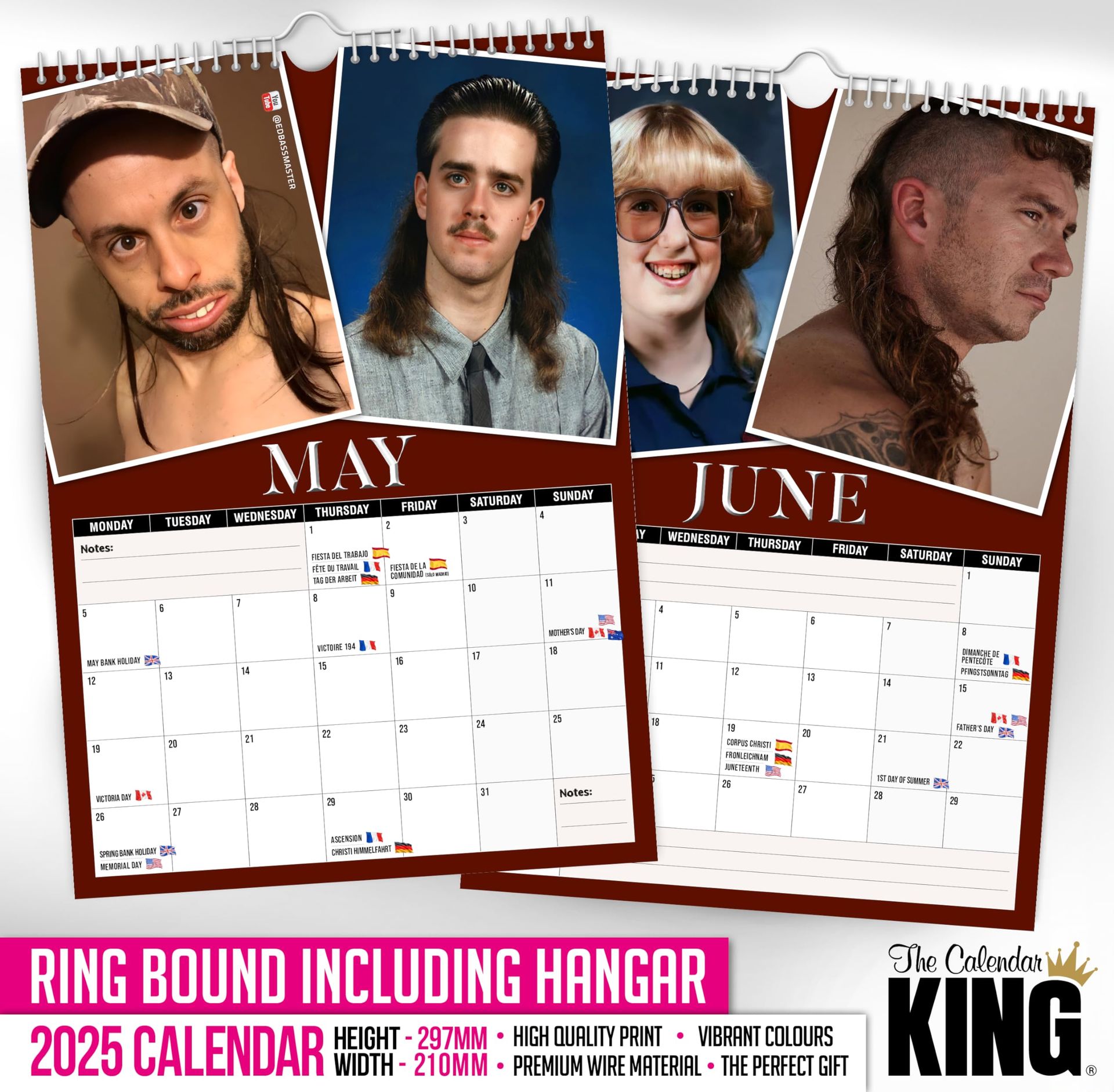 Calendrier Mural 2025 Drôle Avec Coupes De Cheveux Mulets - World's Greatest Mullets Pour Décoration Et Organisation