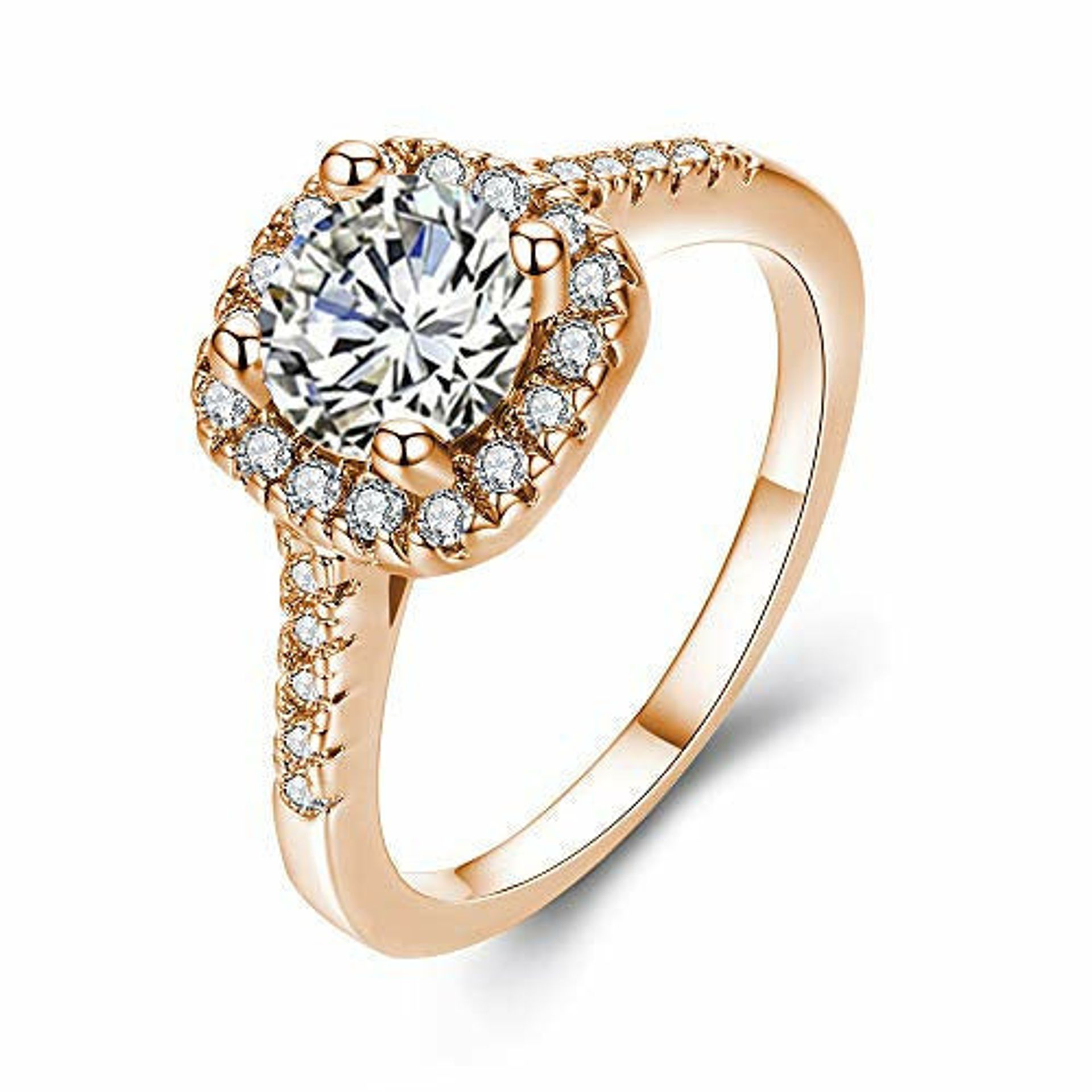 UFOORO Pink Rose Gold Color Rings For Women Sparky Cubic Zirconia Anniver