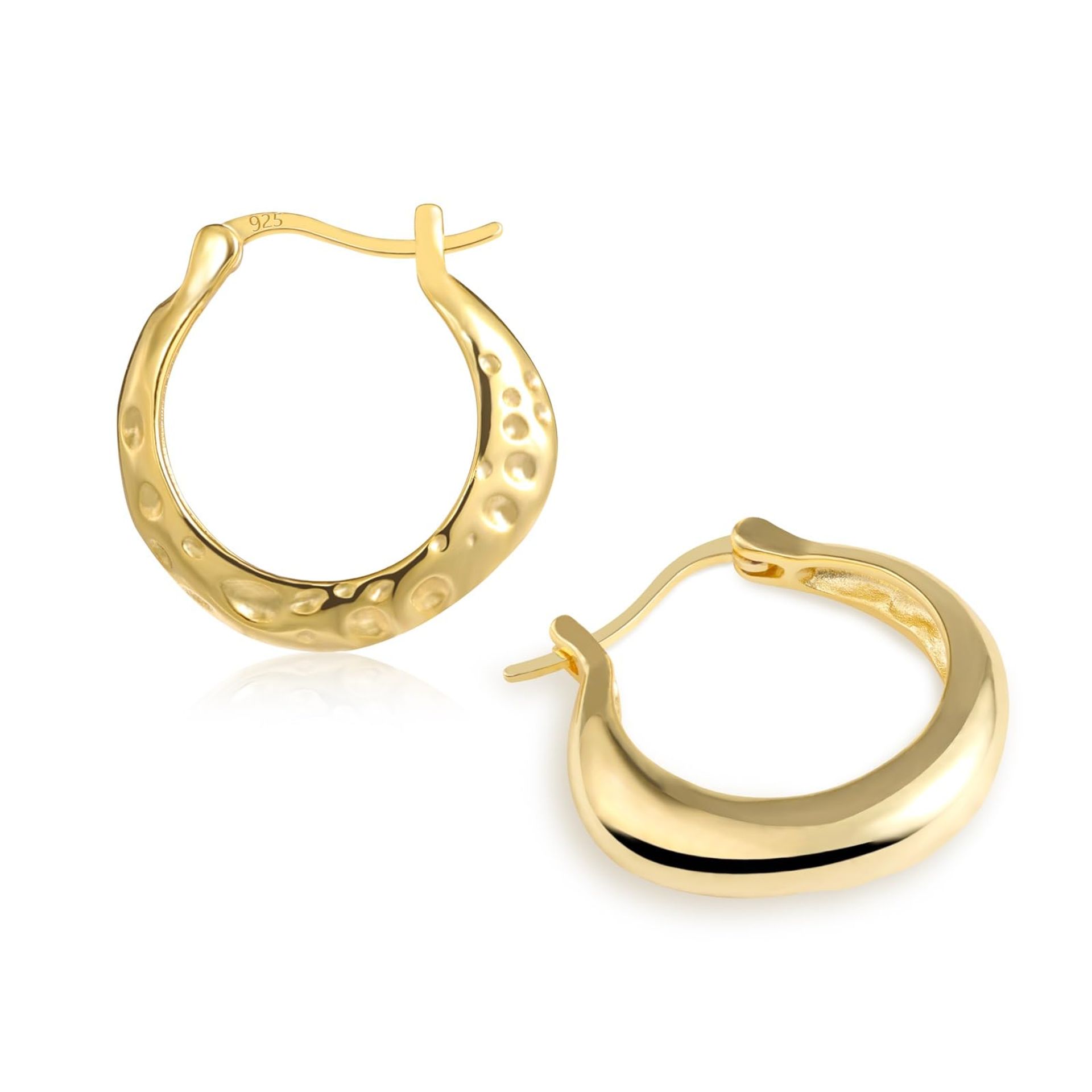 Small Gold Hammered Hoop Earrings for Women Girls, Hypoallergenic Silver 925 Hoop Earrings 14K Gold Earring Small Chunky Thick Hoop Large Gold Earrings Jewelry Gifts