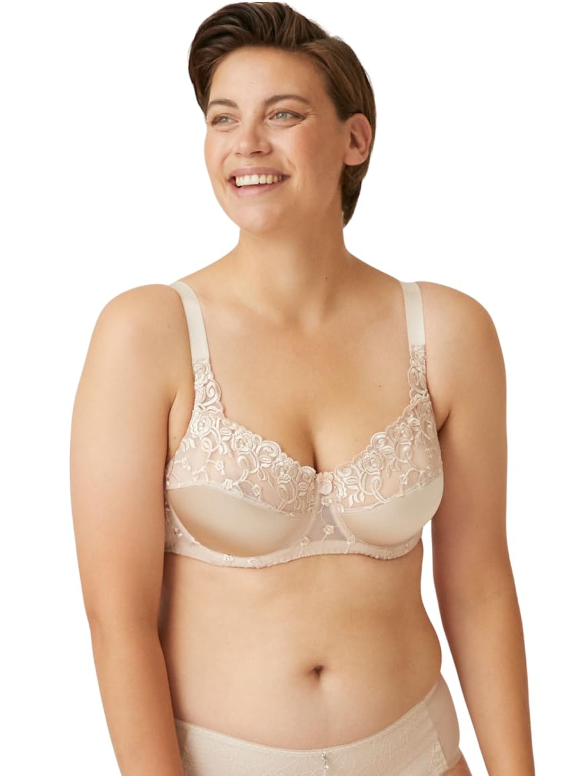 Naturana Women's Underwired Full Cup Bra, Light Beige, 34B - Elegant Lace and Satin Design