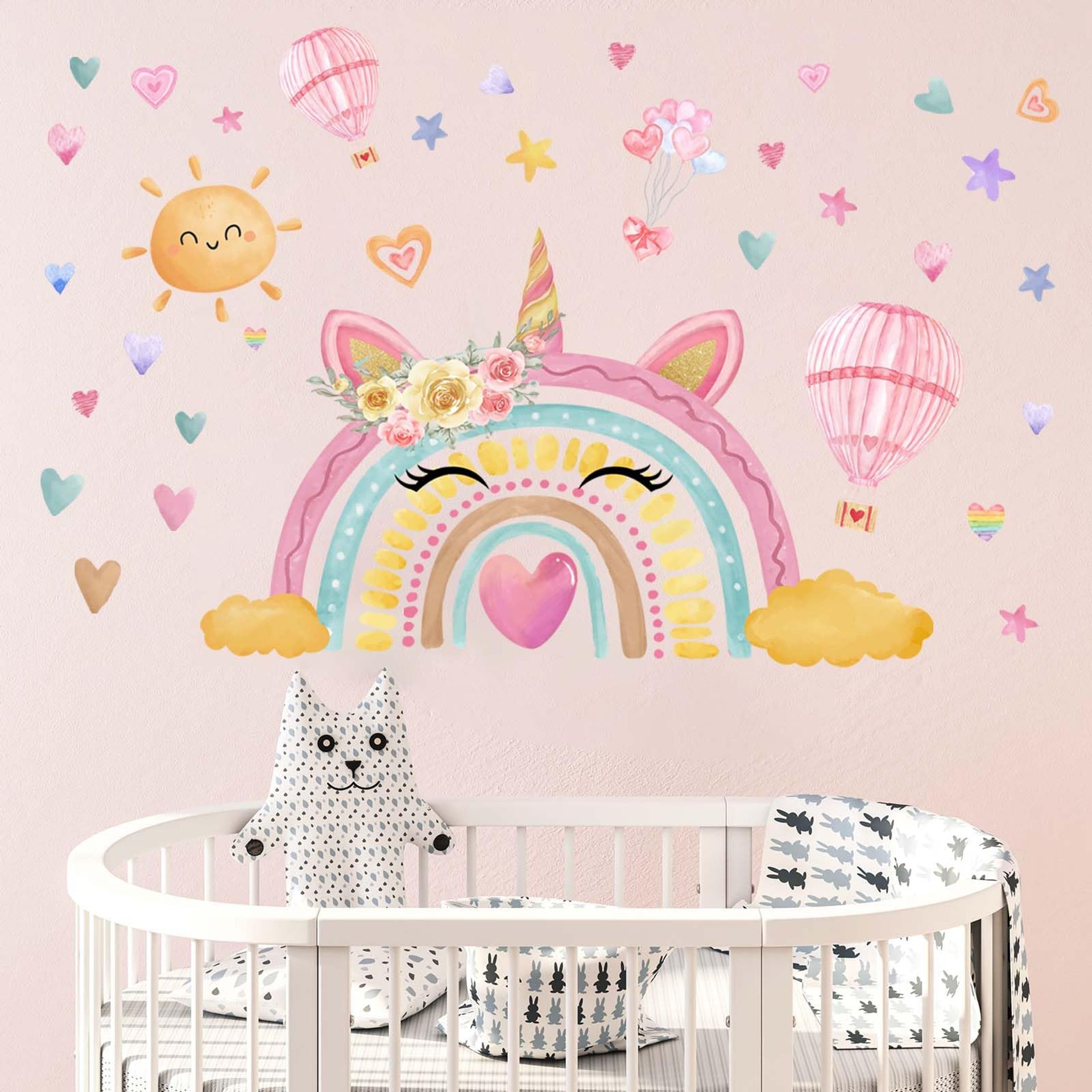 Rainbow Unicorn Wall Stickers for Girls - Peel & Stick Unicorn Stars & Clouds Décor Ages 1-12