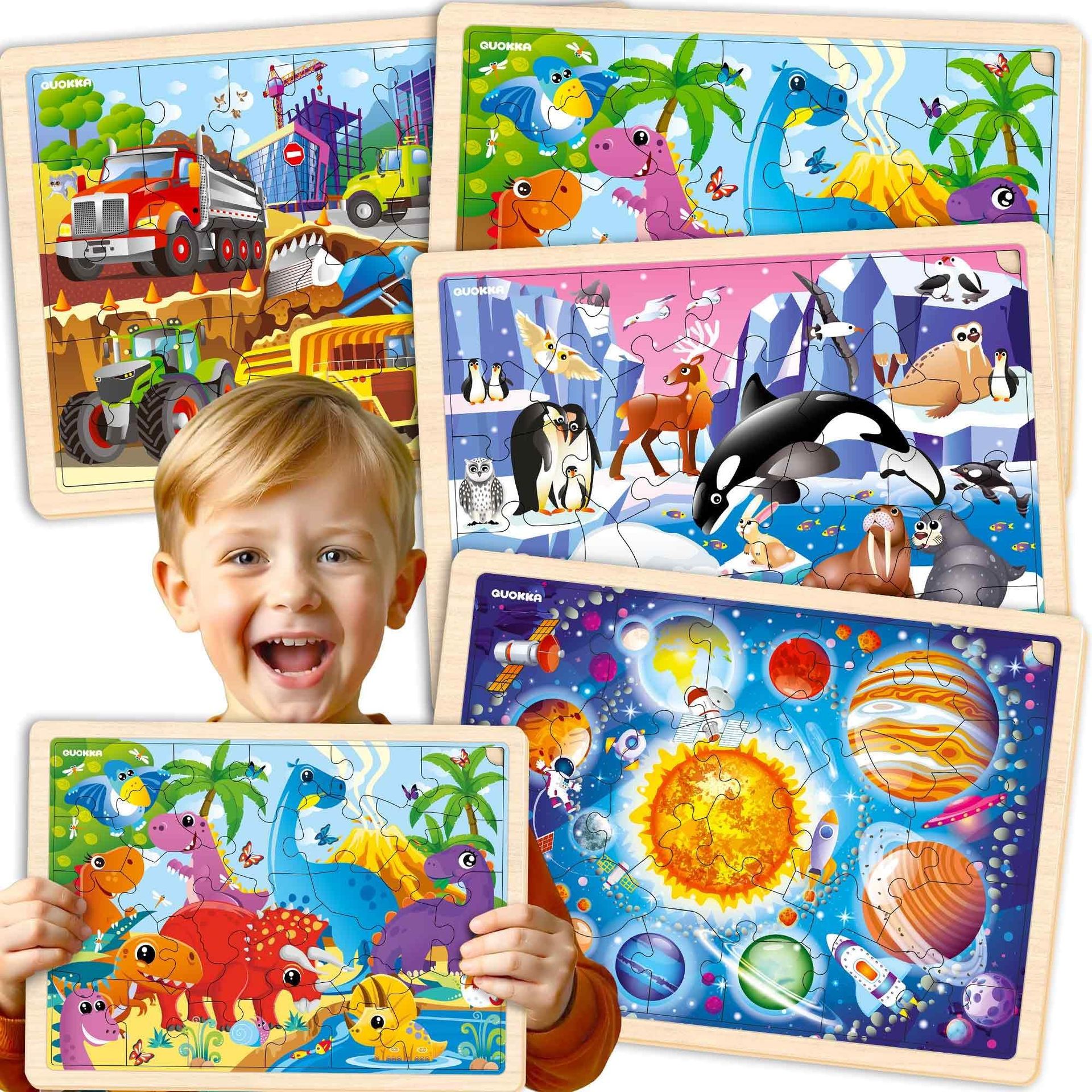 Wooden Dinosaur Jigsaw Puzzles Set 4x24 Pieces Educational Toys for Toddlers Boys & Girls Ages 2-5 - 4x24dino Di legno