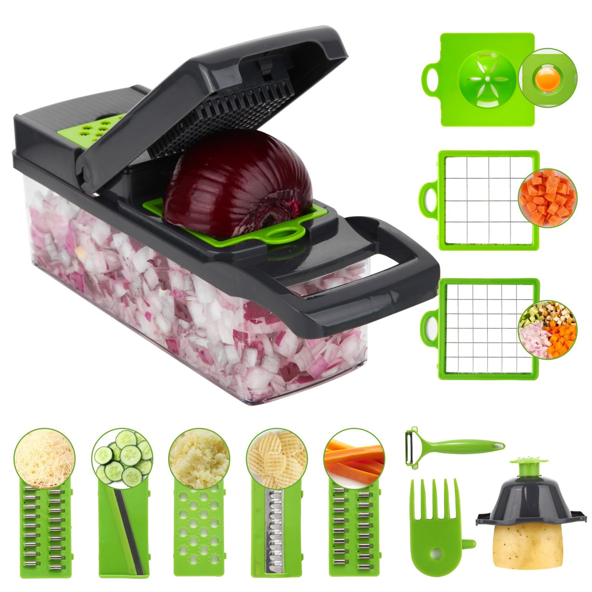 Multifunctional 14-in-1 Vegetable Chopper & Slicer with 8 Blades and Storage